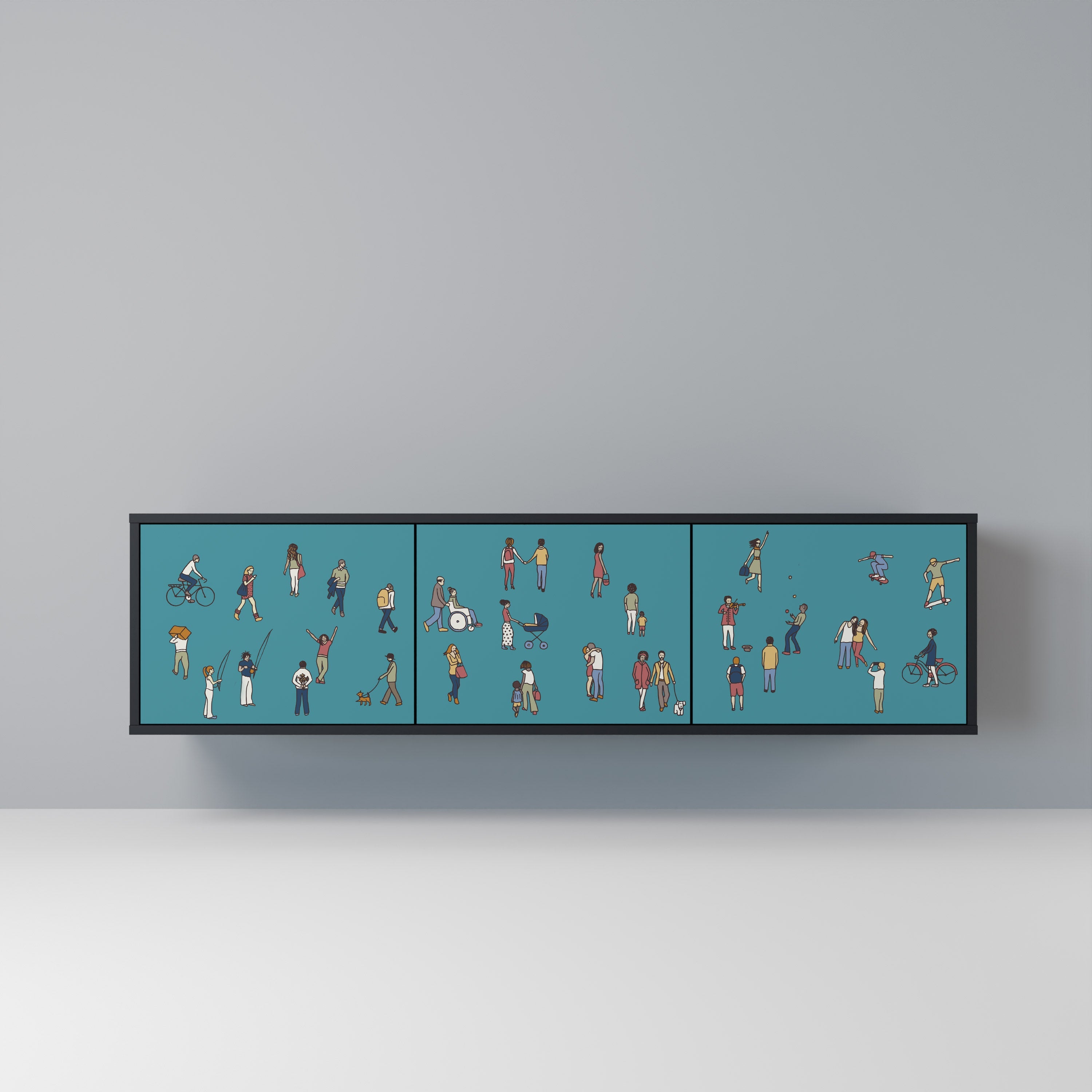 COLLECTIVE STREAM TV-Lowboard mit 3 Türen in Schwarz