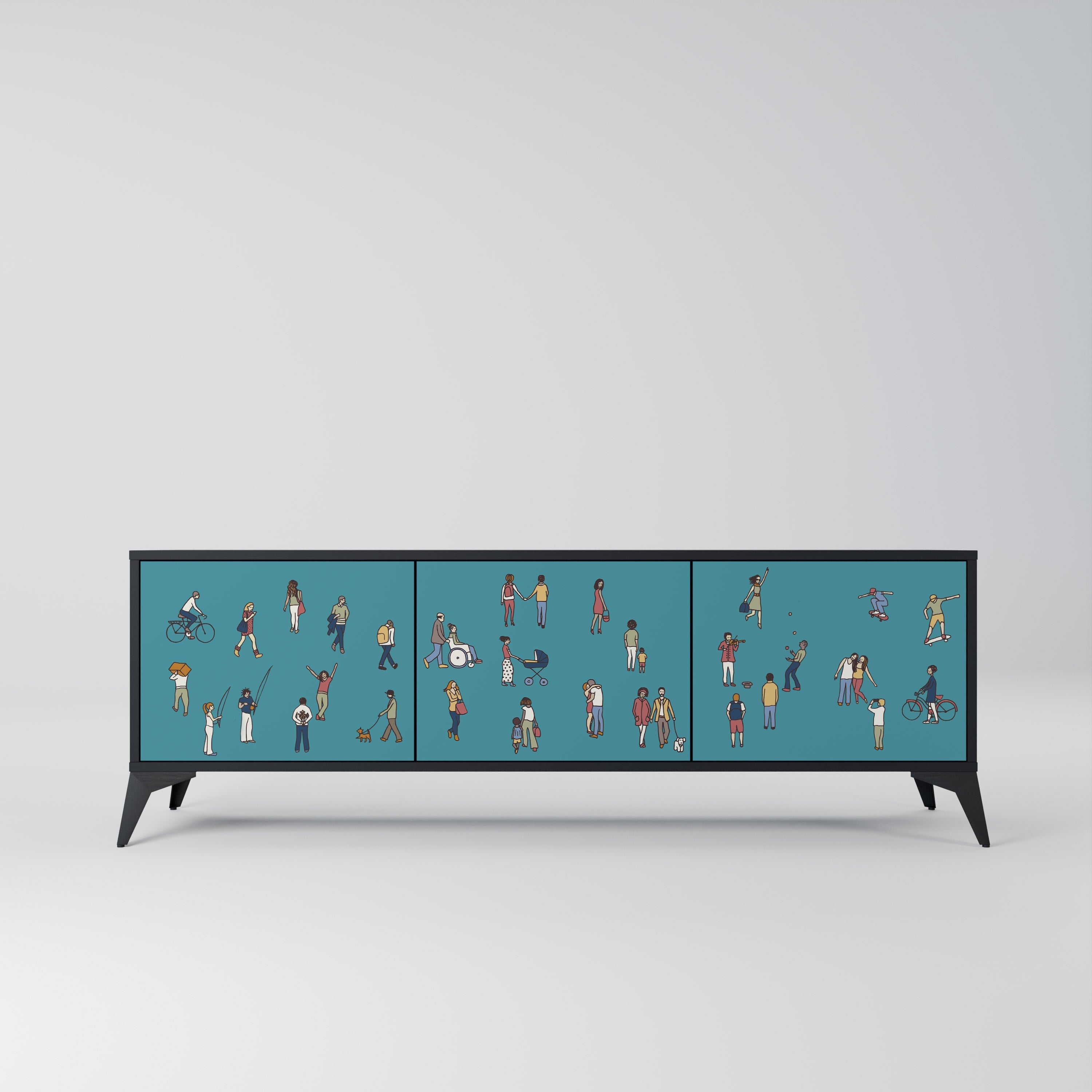 COLLECTIVE STREAM TV-Lowboard mit 3 Türen in Schwarz