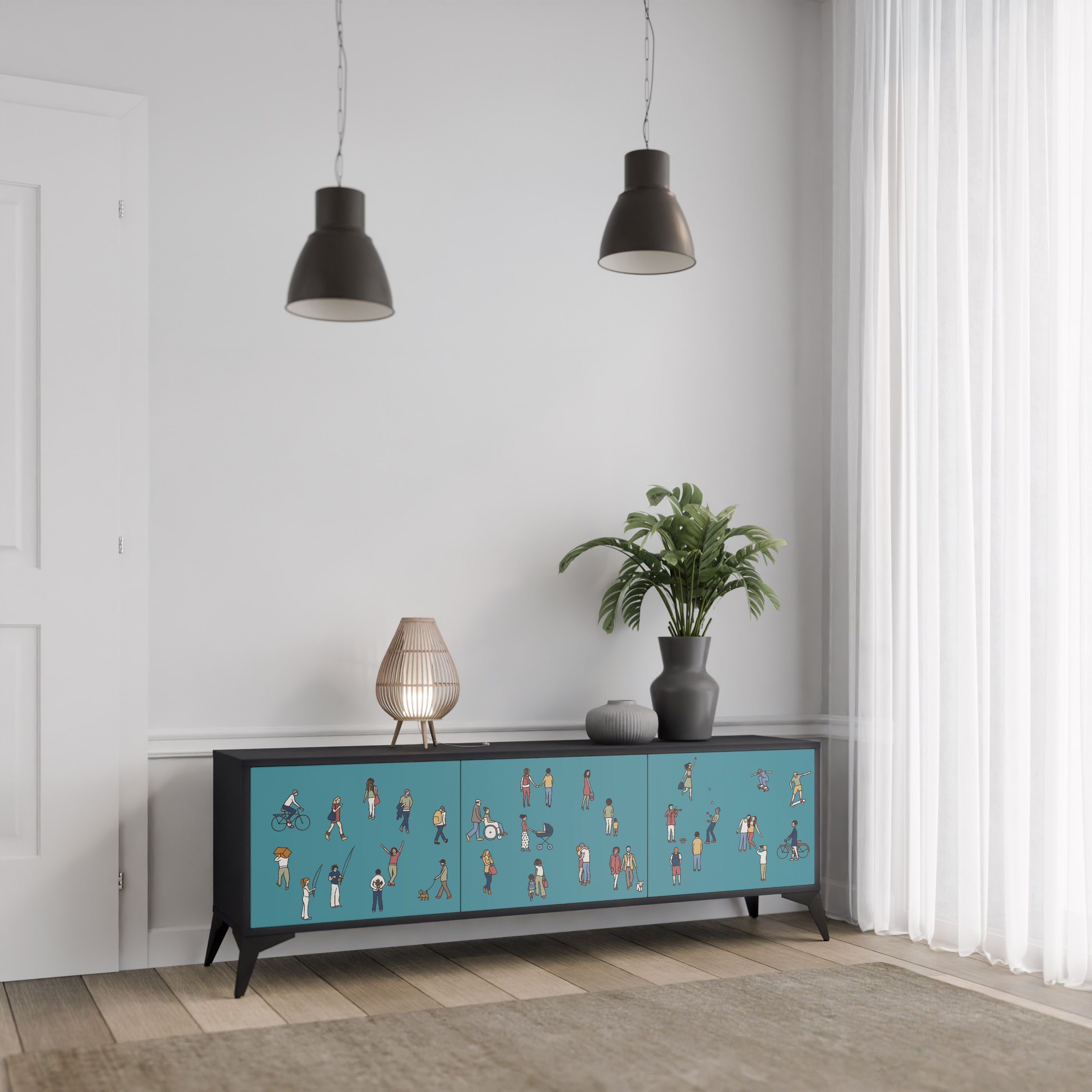 COLLECTIVE STREAM TV-Lowboard mit 3 Türen in Schwarz