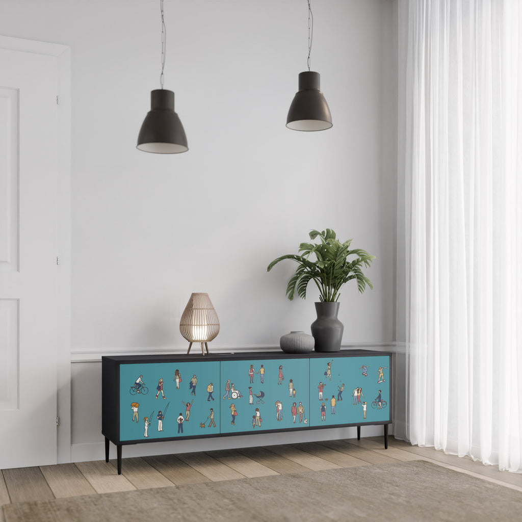 COLLECTIVE STREAM TV-Lowboard mit 3 Türen in Schwarz