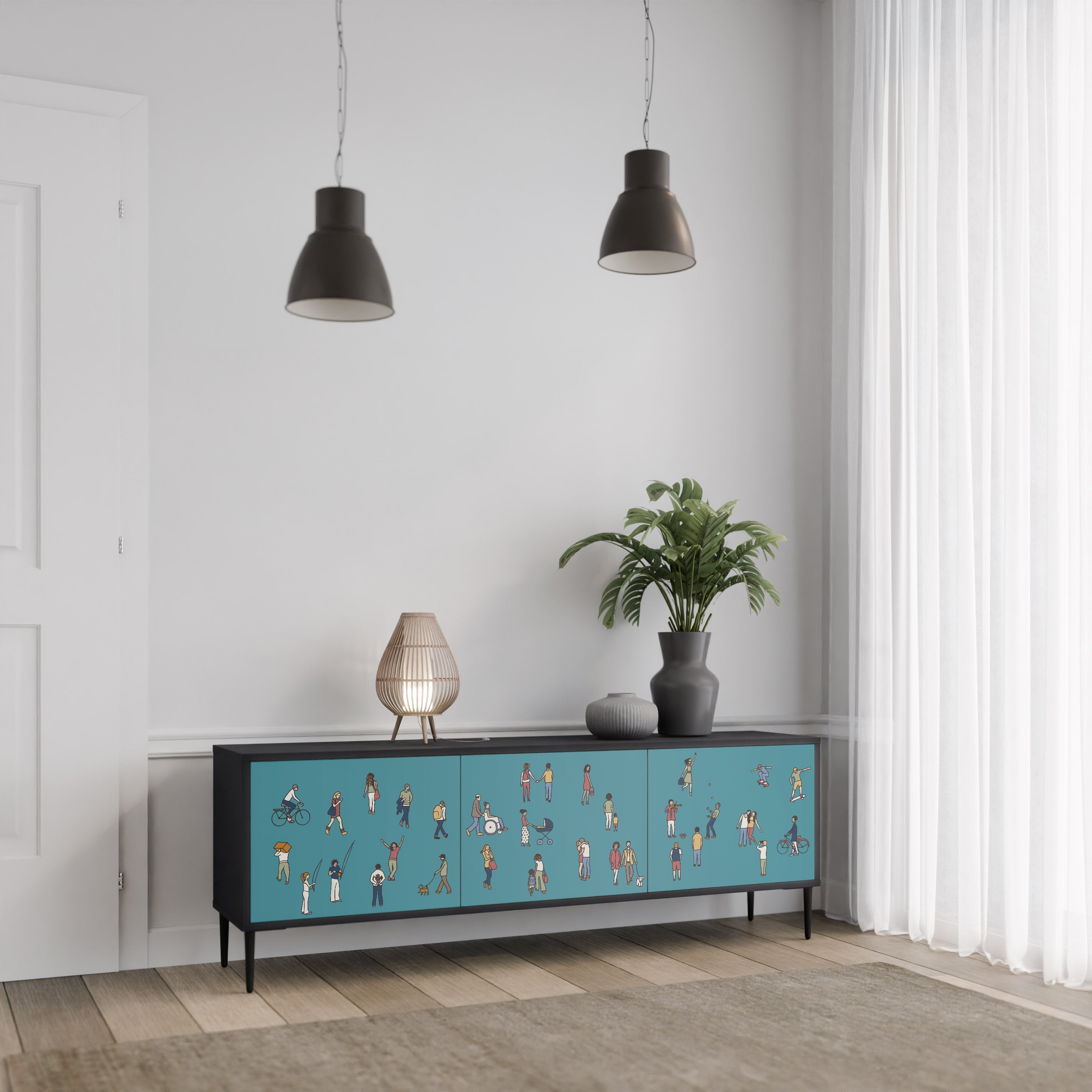 COLLECTIVE STREAM TV-Lowboard mit 3 Türen in Schwarz