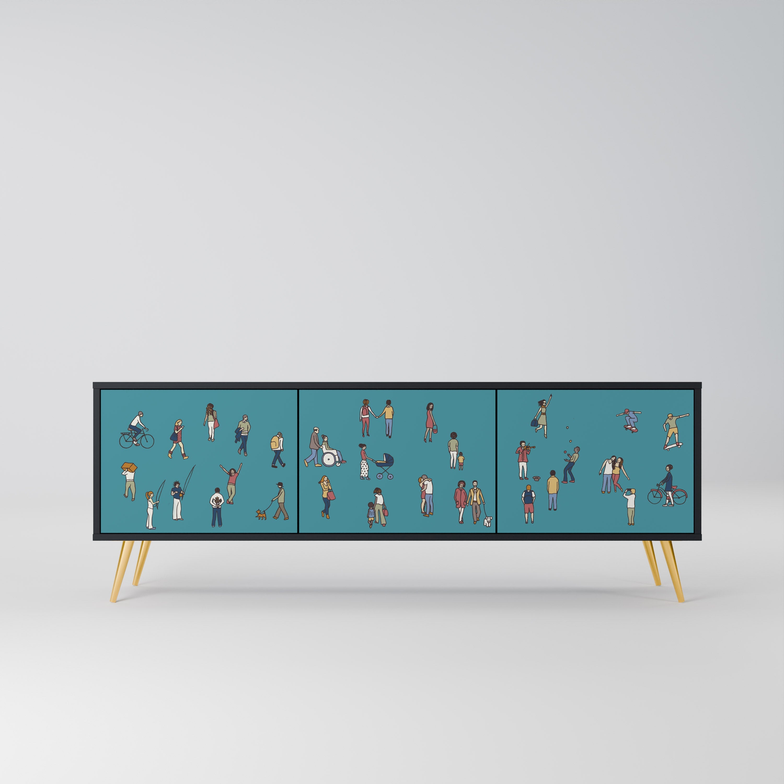 COLLECTIVE STREAM TV-Lowboard mit 3 Türen in Schwarz