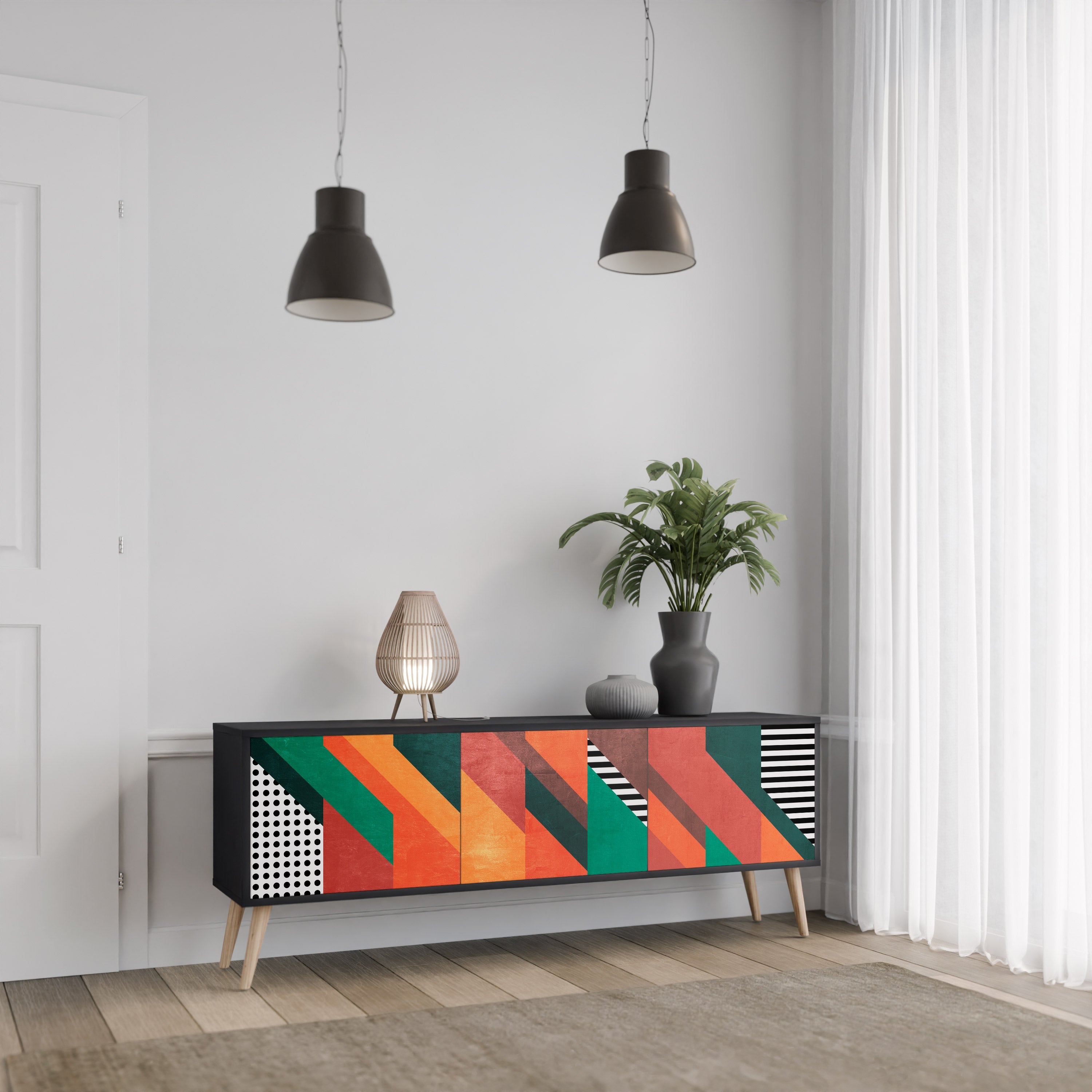 MAKESHIFT ARTISTRY TV-Lowboard mit 3 Türen in Schwarz