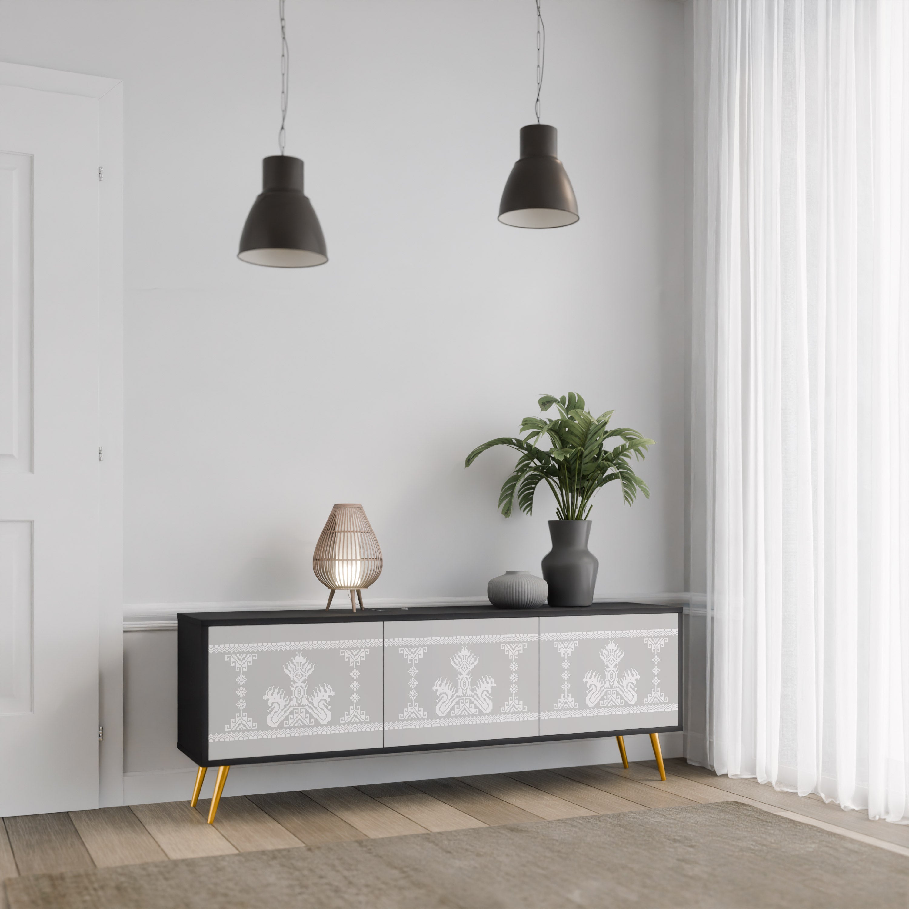 THAI GRAY TV-Lowboard mit 3 Türen in Schwarz