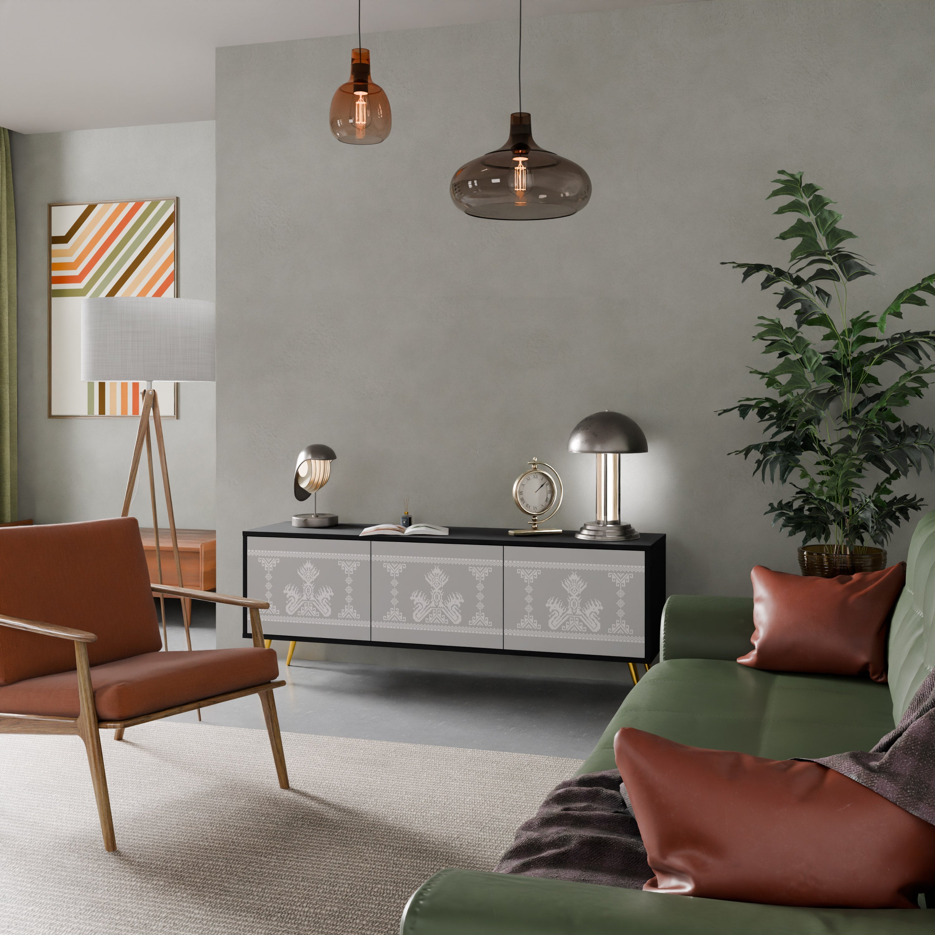 THAI GRAY TV-Lowboard mit 3 Türen in Schwarz