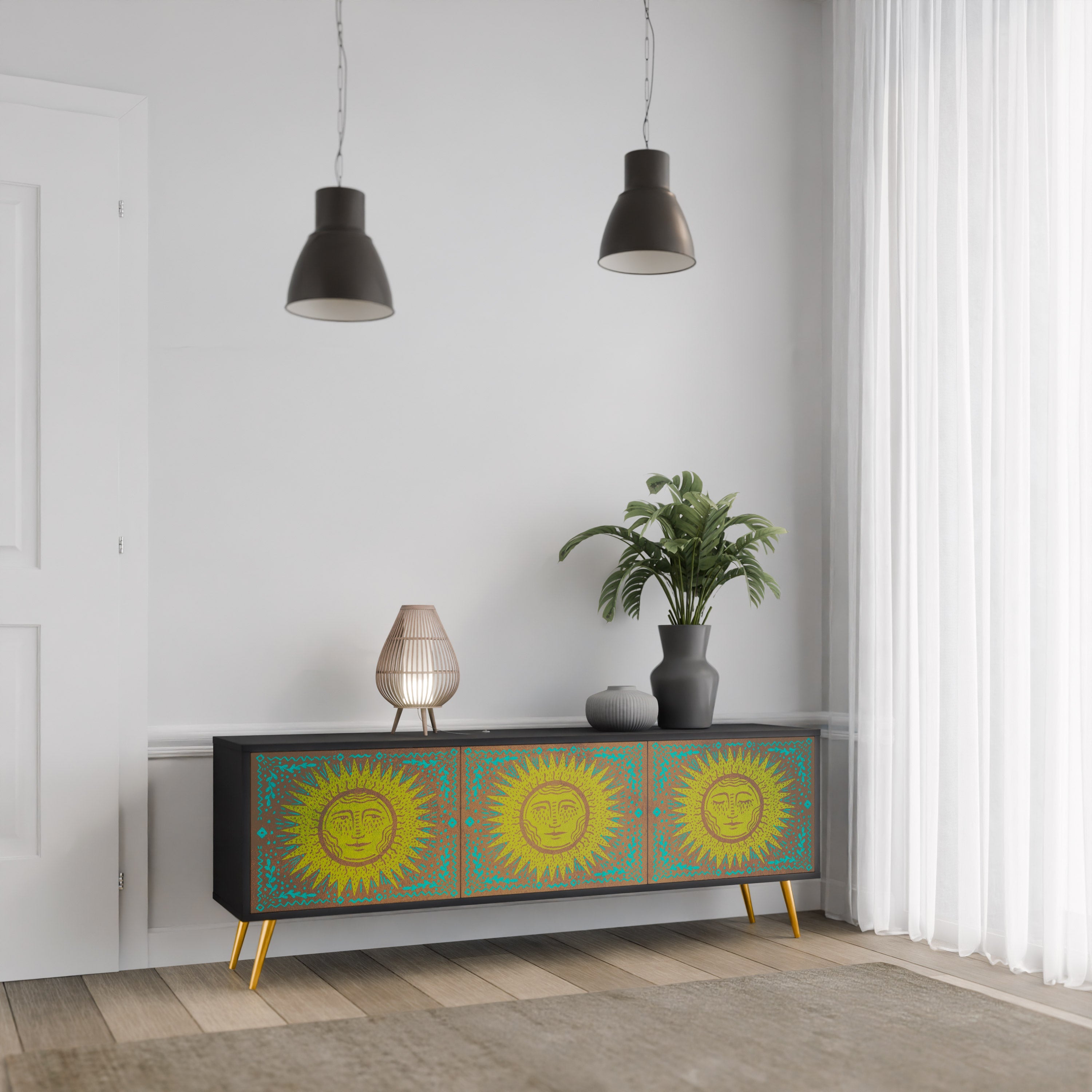 SUNSHINE EULOGY 3-Door TV Stand in Black Finish