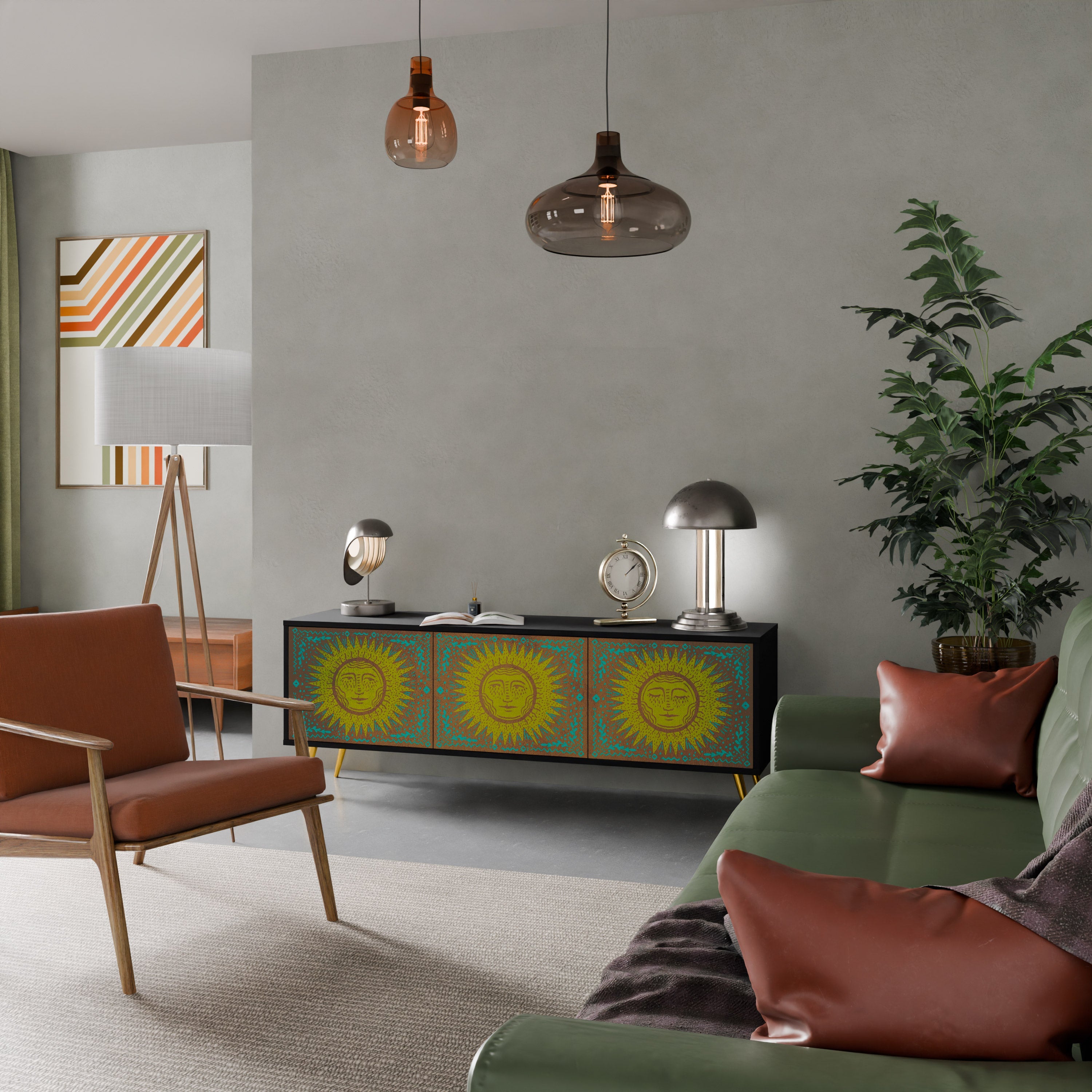 SUNSHINE EULOGY 3-Door TV Stand in Black Finish