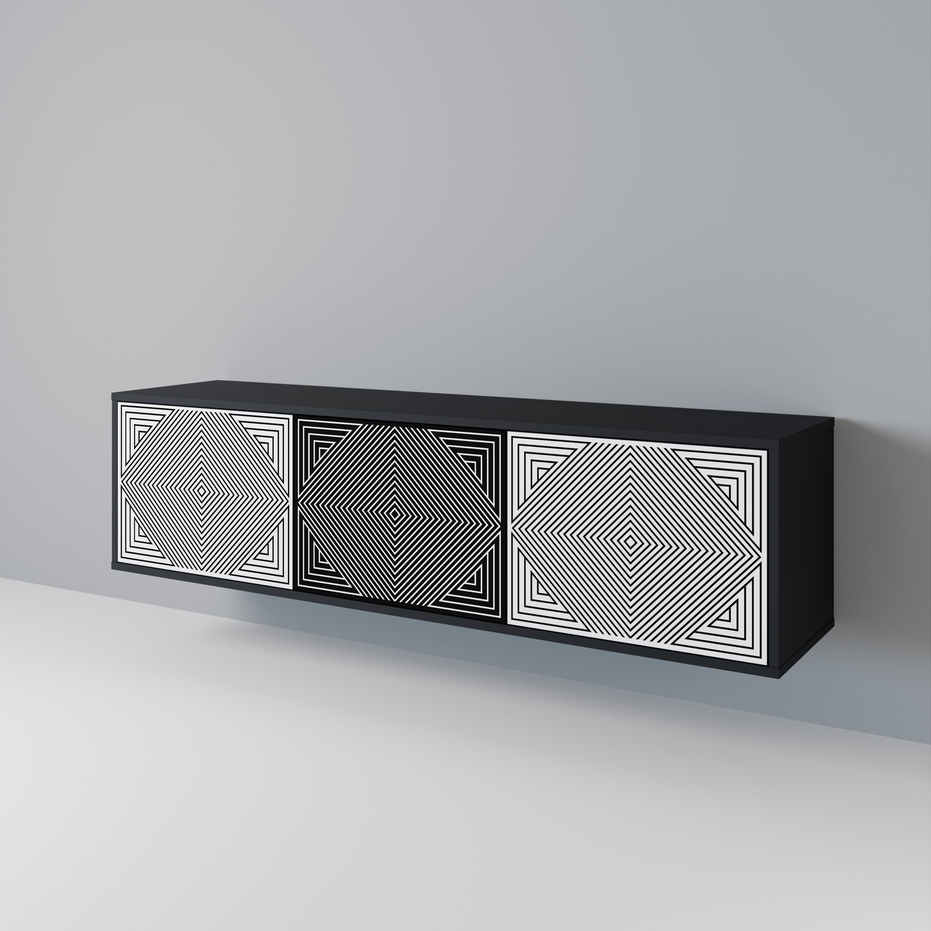 POLYGON ILLUSION TV-Lowboard mit 3 Türen in Schwarz