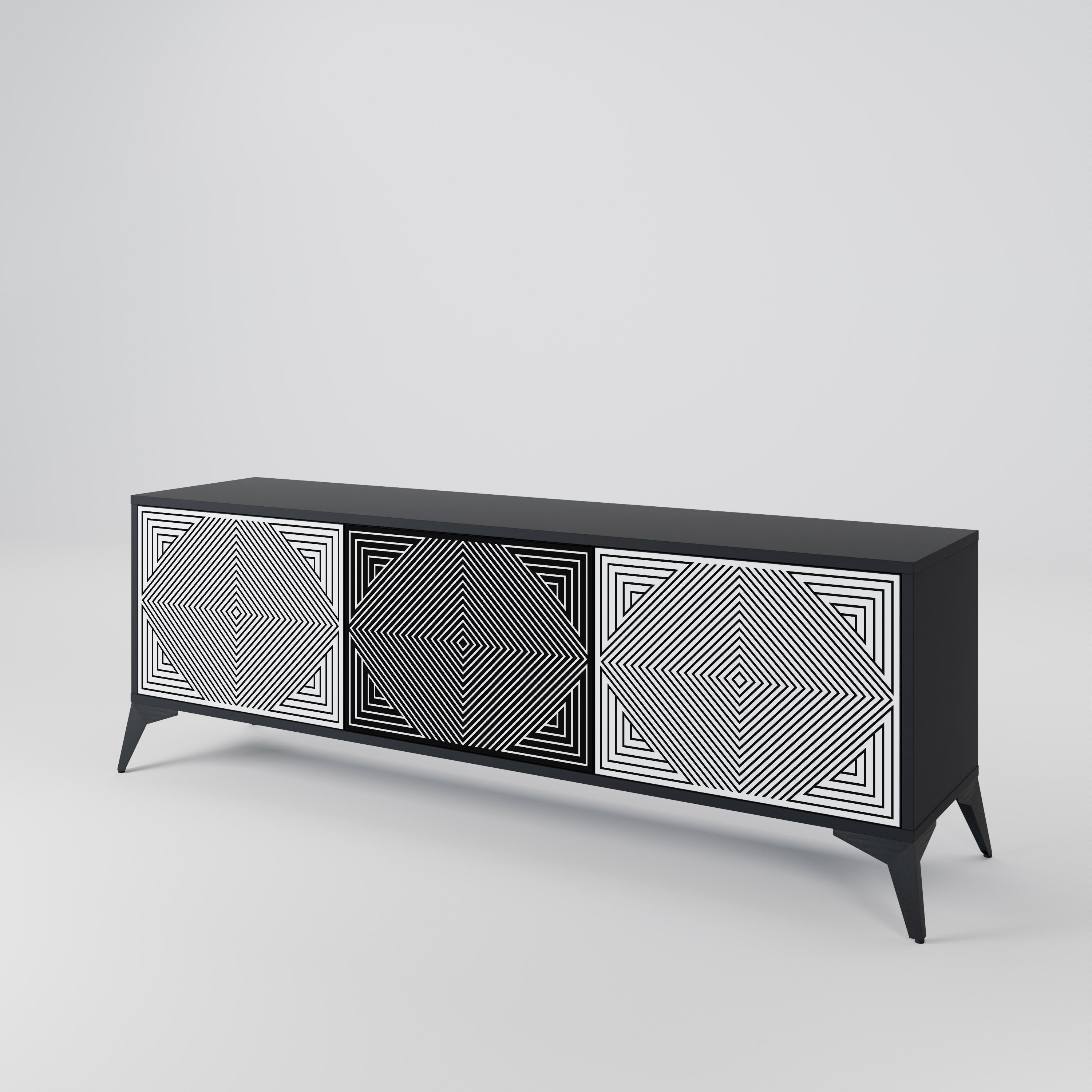 POLYGON ILLUSION TV-Lowboard mit 3 Türen in Schwarz