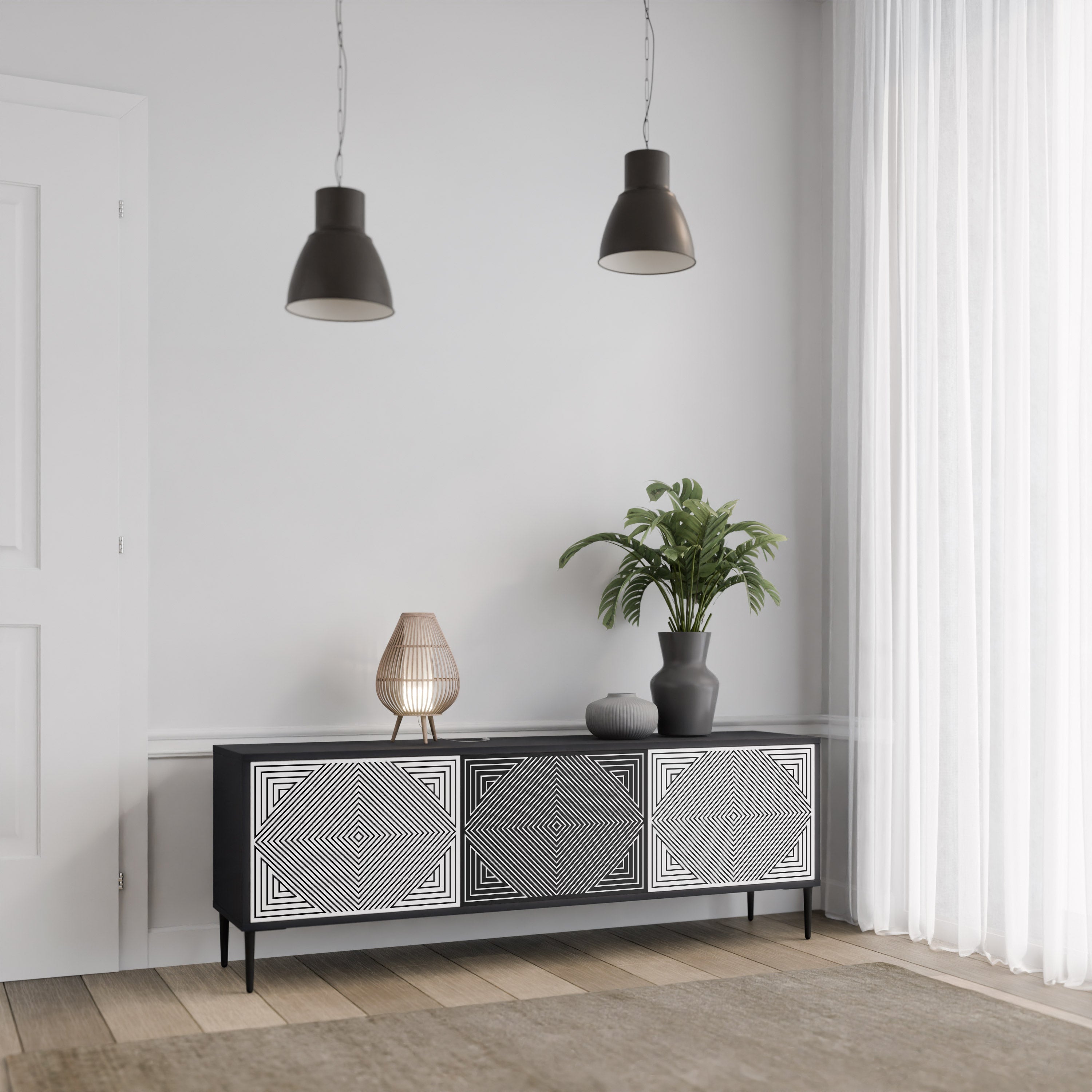 POLYGON ILLUSION TV-Lowboard mit 3 Türen in Schwarz