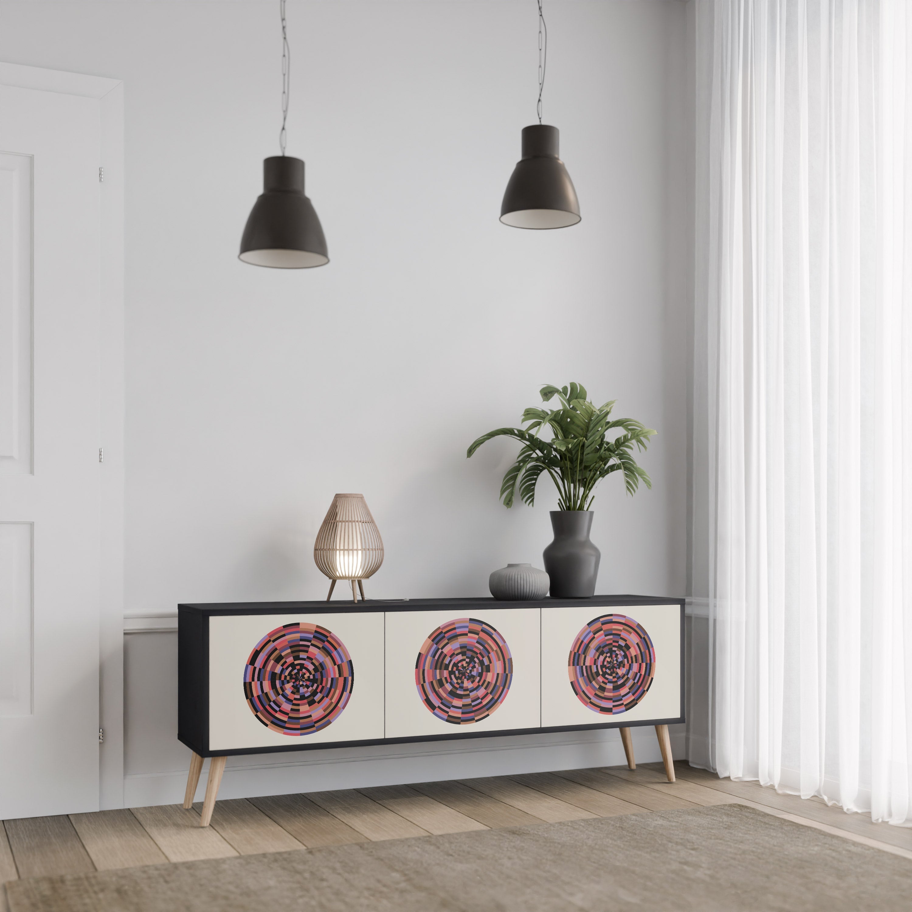 BROWN CIRCLES TV-Lowboard mit 3 Türen in Schwarz