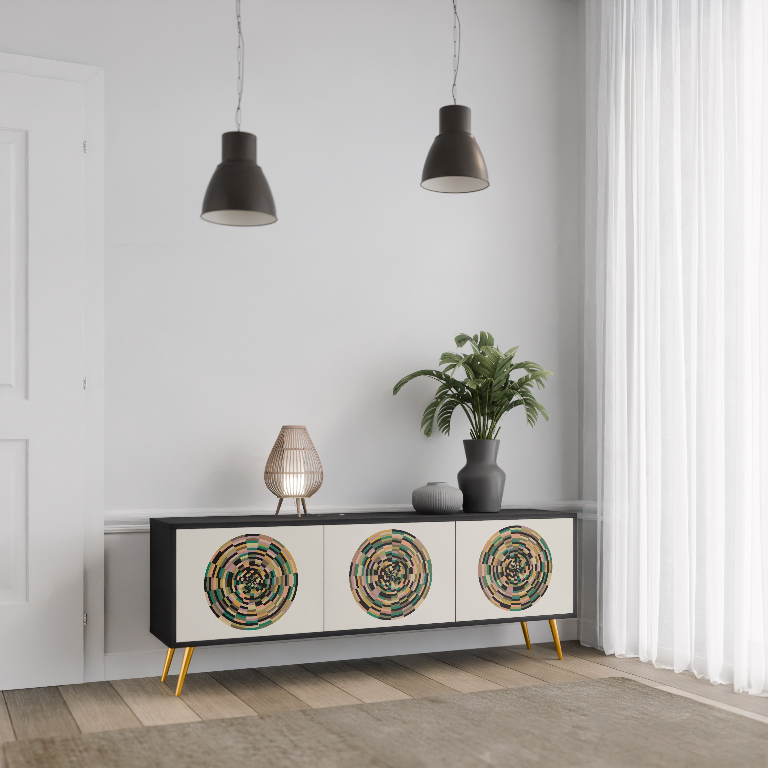 GREEN CIRCLES TV-Lowboard mit 3 Türen in Schwarz