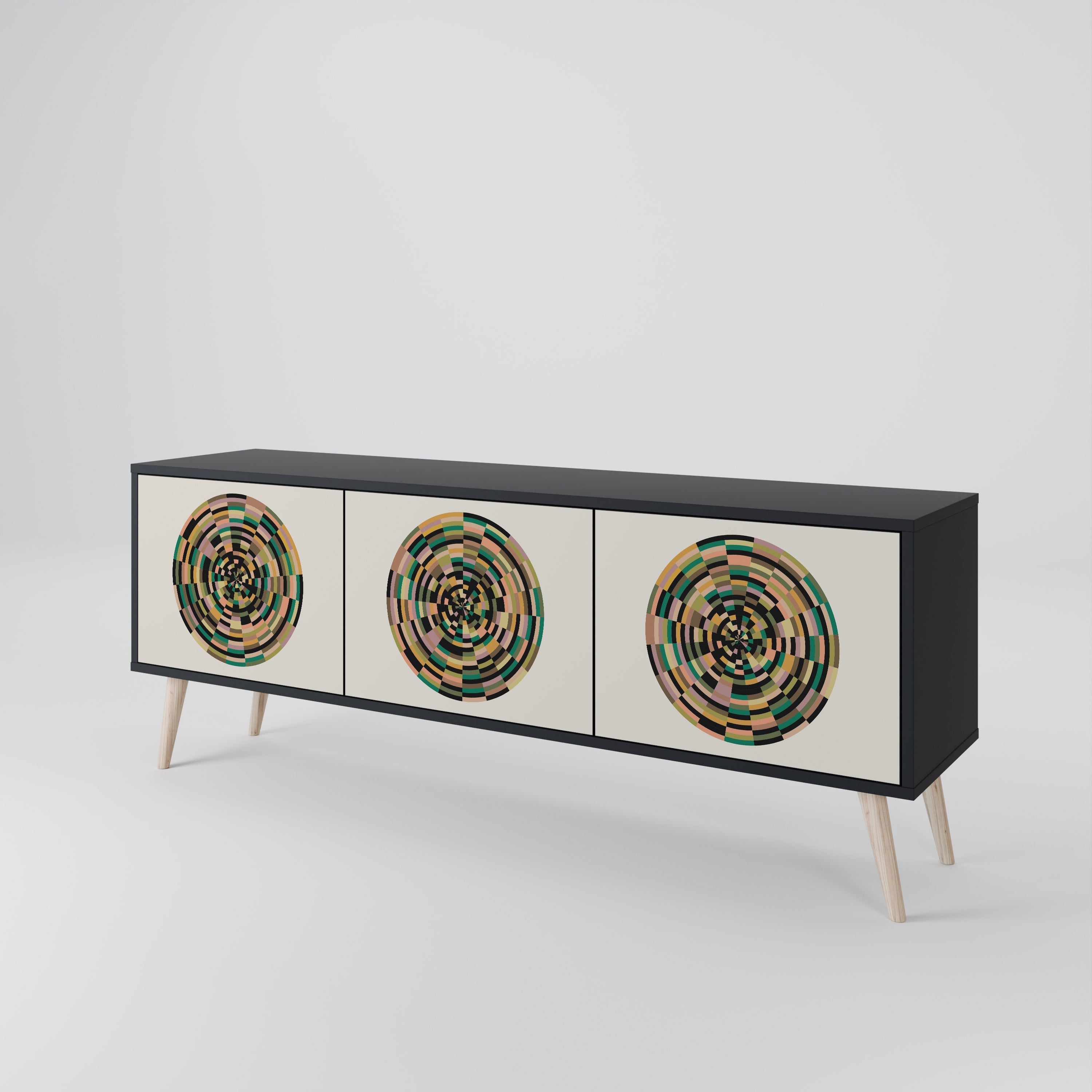 GREEN CIRCLES TV-Lowboard mit 3 Türen in Schwarz