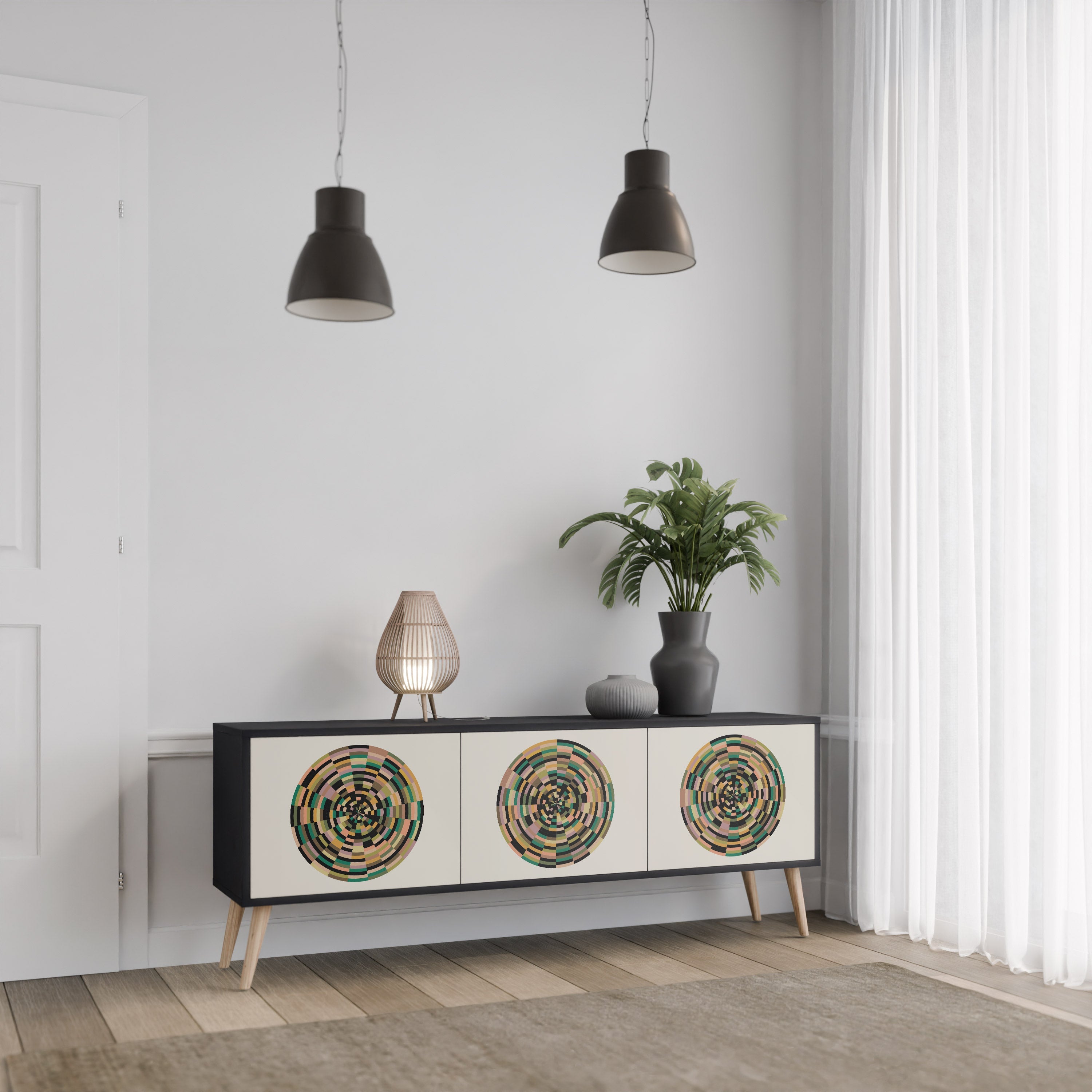 GREEN CIRCLES TV-Lowboard mit 3 Türen in Schwarz