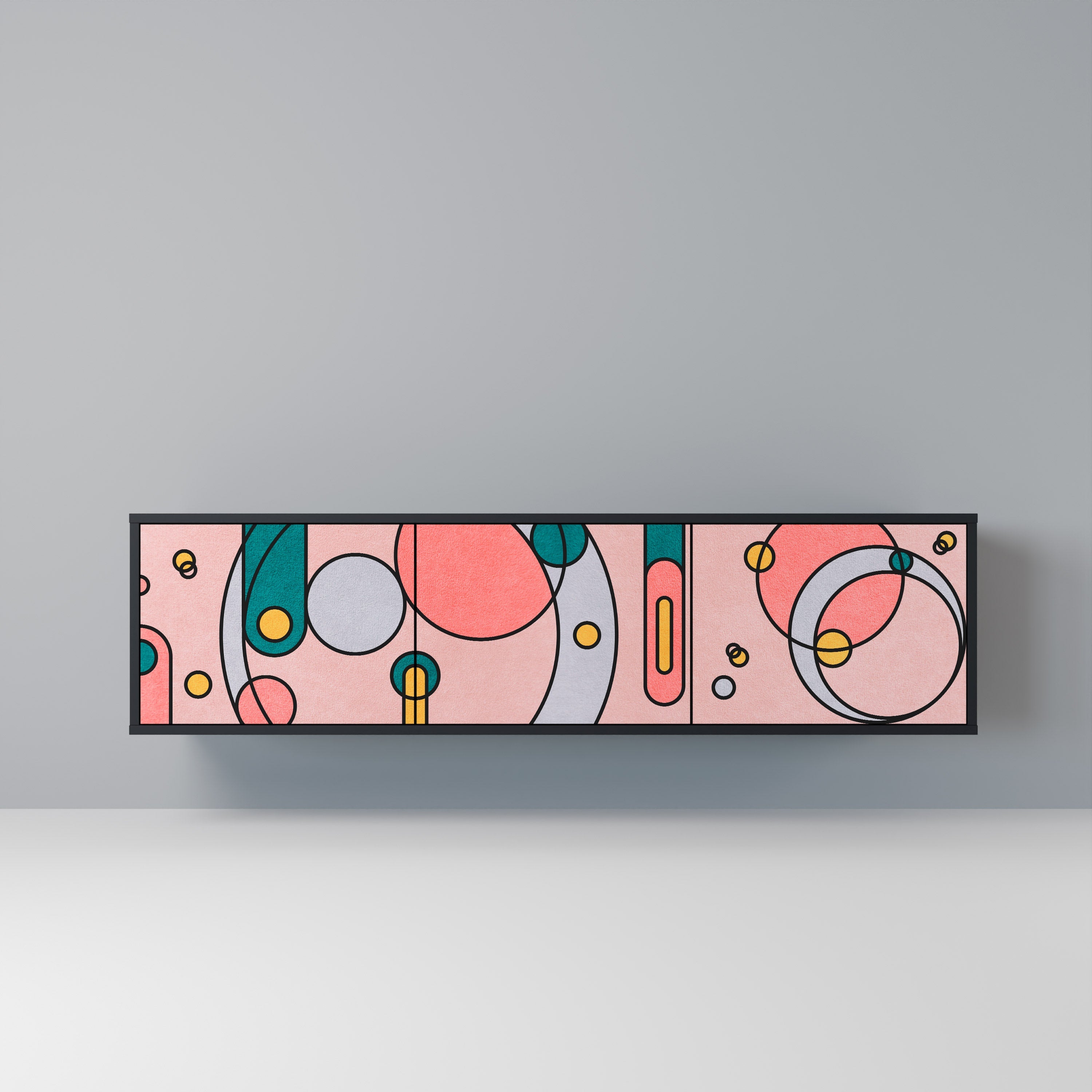 GOSSAMER ECHOES TV-Lowboard mit 3 Türen in Schwarz