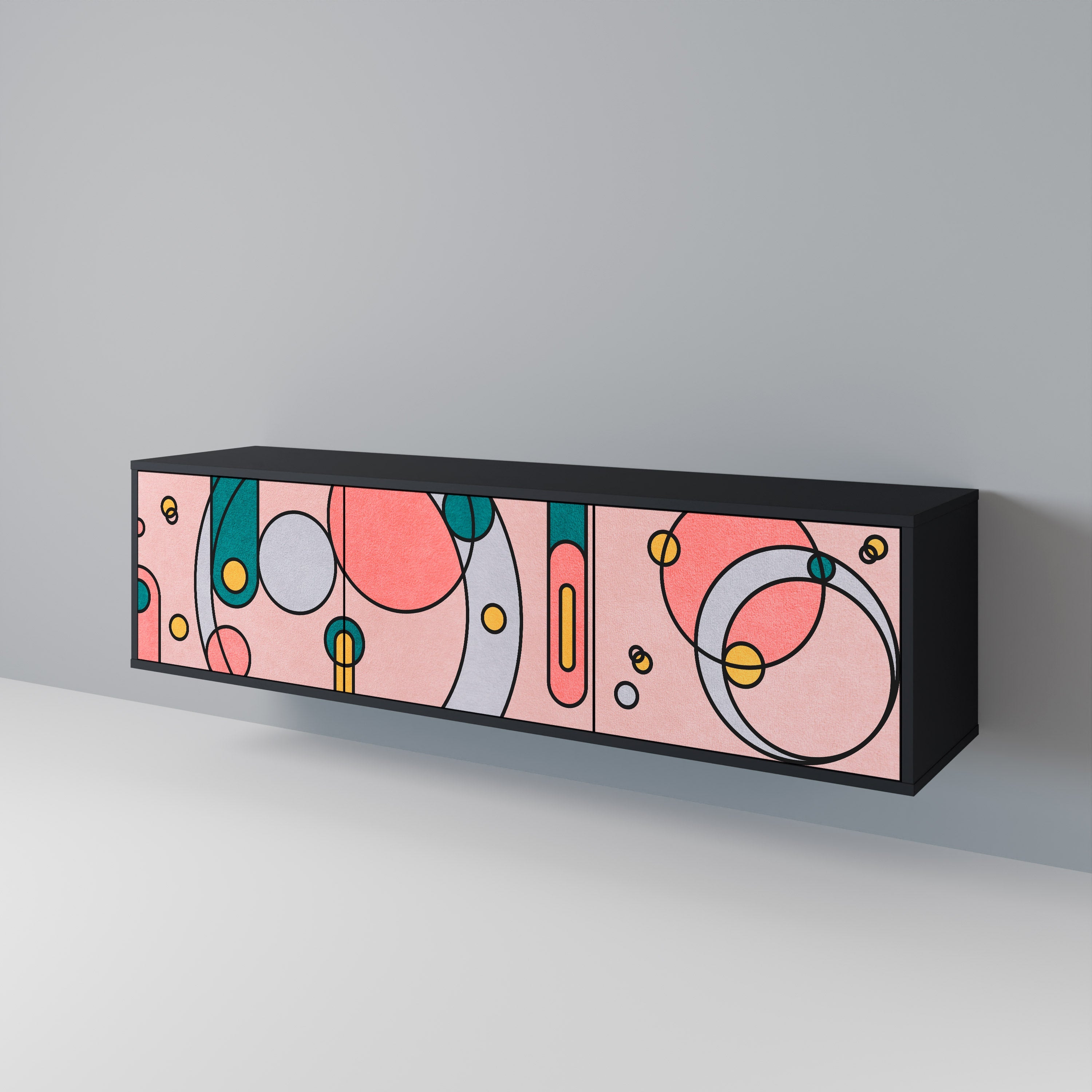 GOSSAMER ECHOES TV-Lowboard mit 3 Türen in Schwarz