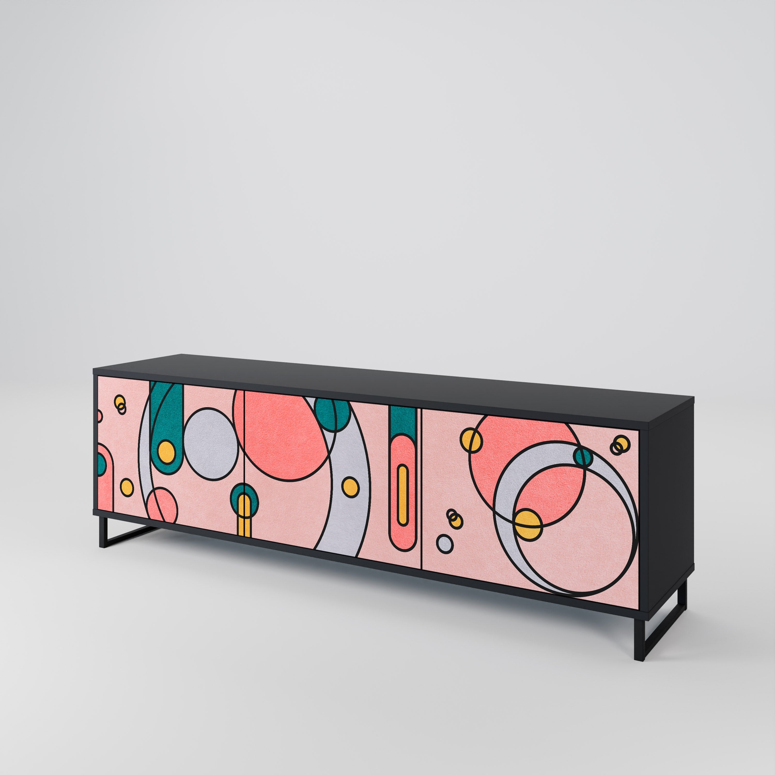 GOSSAMER ECHOES TV-Lowboard mit 3 Türen in Schwarz