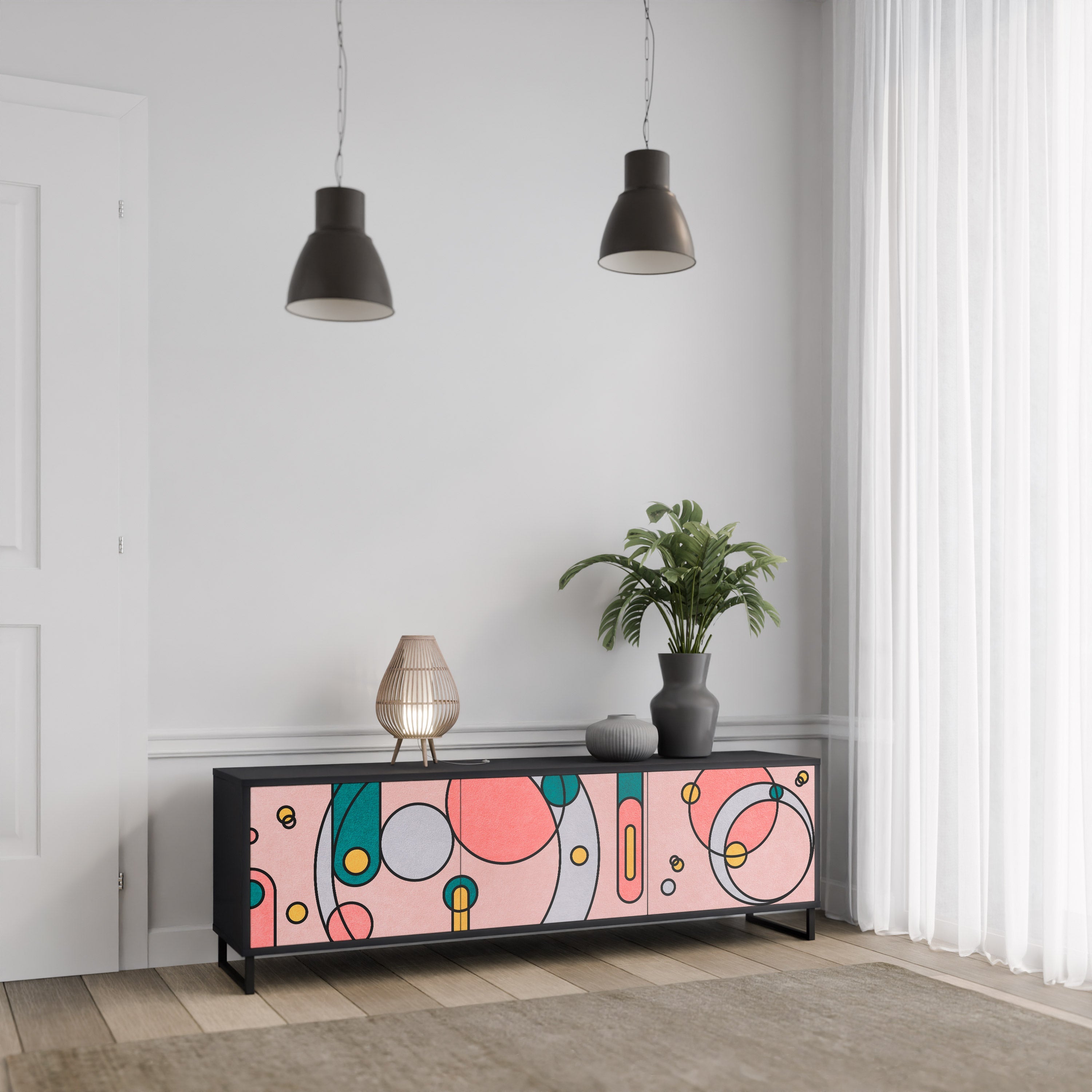 GOSSAMER ECHOES TV-Lowboard mit 3 Türen in Schwarz