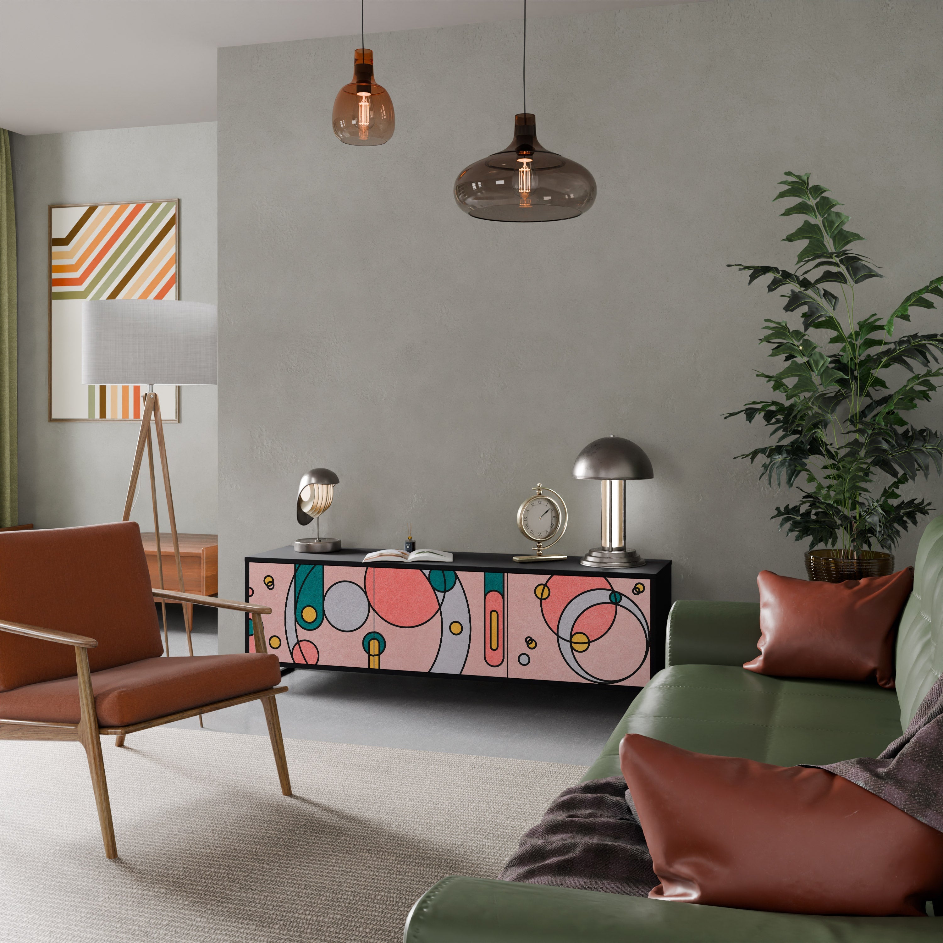 GOSSAMER ECHOES TV-Lowboard mit 3 Türen in Schwarz