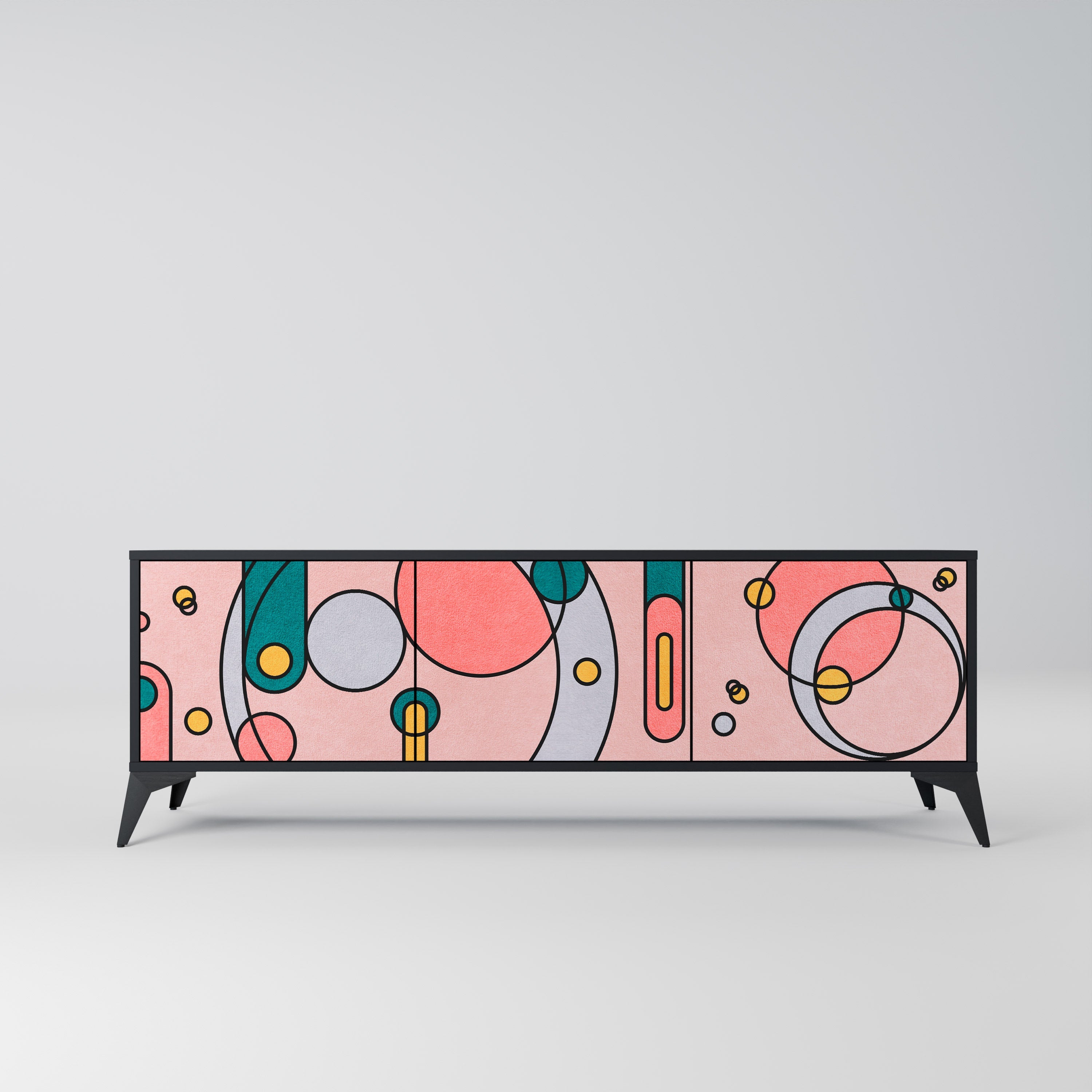 GOSSAMER ECHOES TV-Lowboard mit 3 Türen in Schwarz