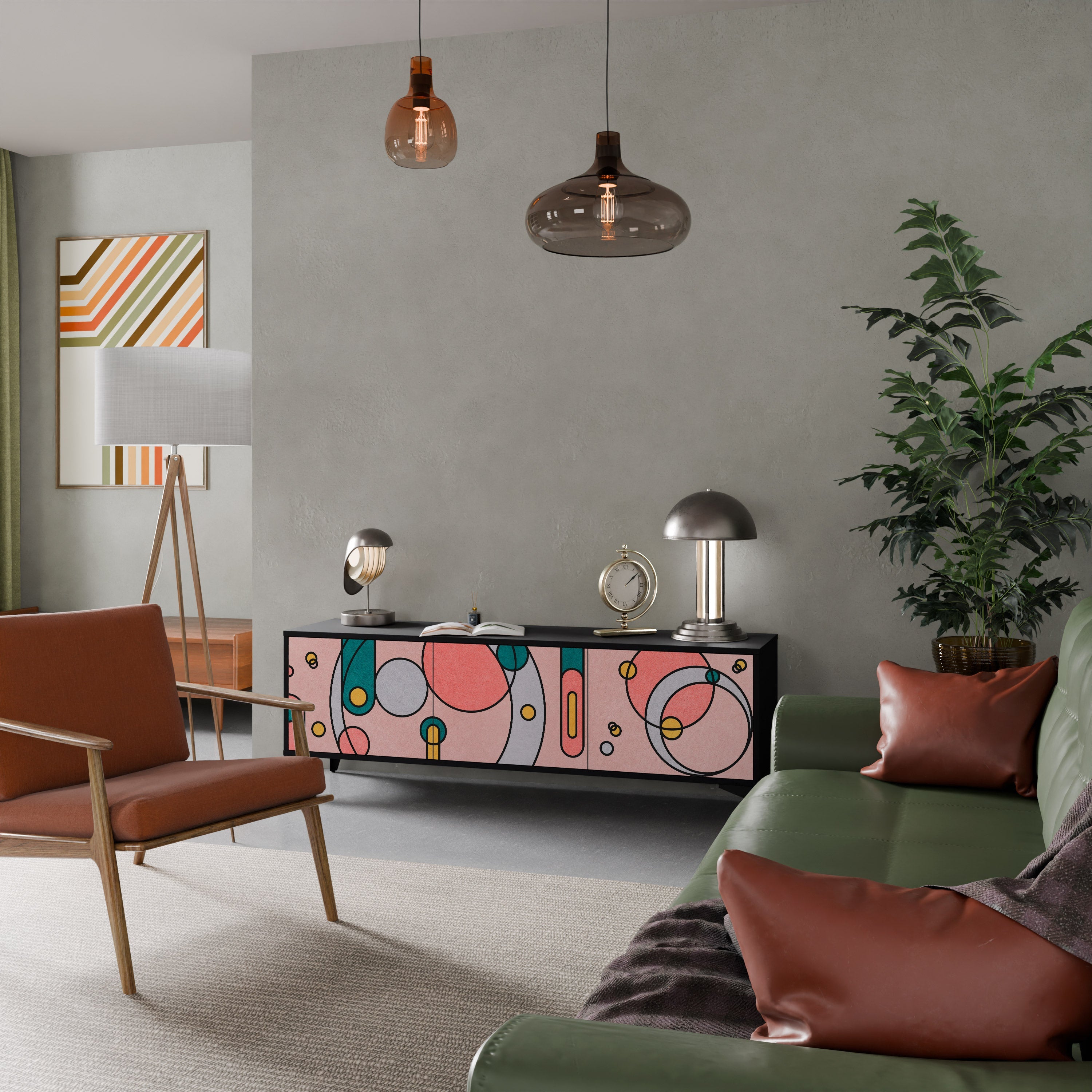 GOSSAMER ECHOES TV-Lowboard mit 3 Türen in Schwarz