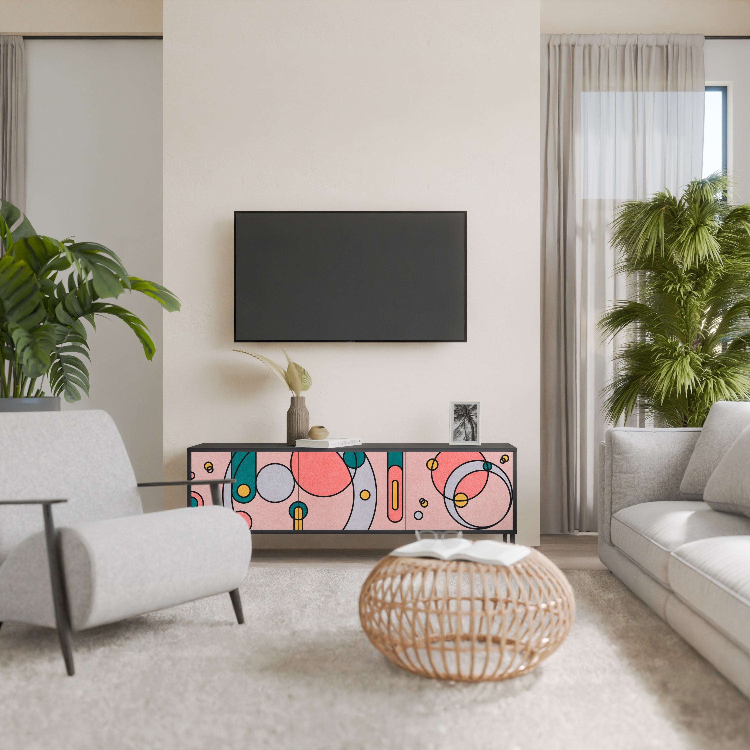 GOSSAMER ECHOES TV-Lowboard mit 3 Türen in Schwarz