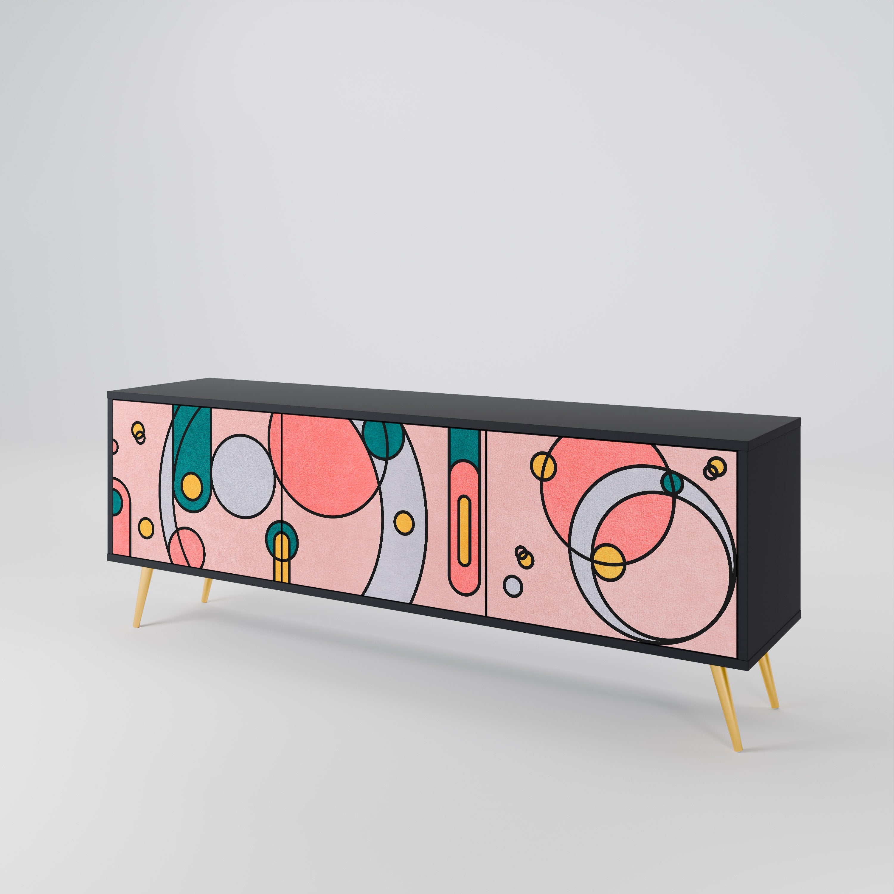 GOSSAMER ECHOES TV-Lowboard mit 3 Türen in Schwarz