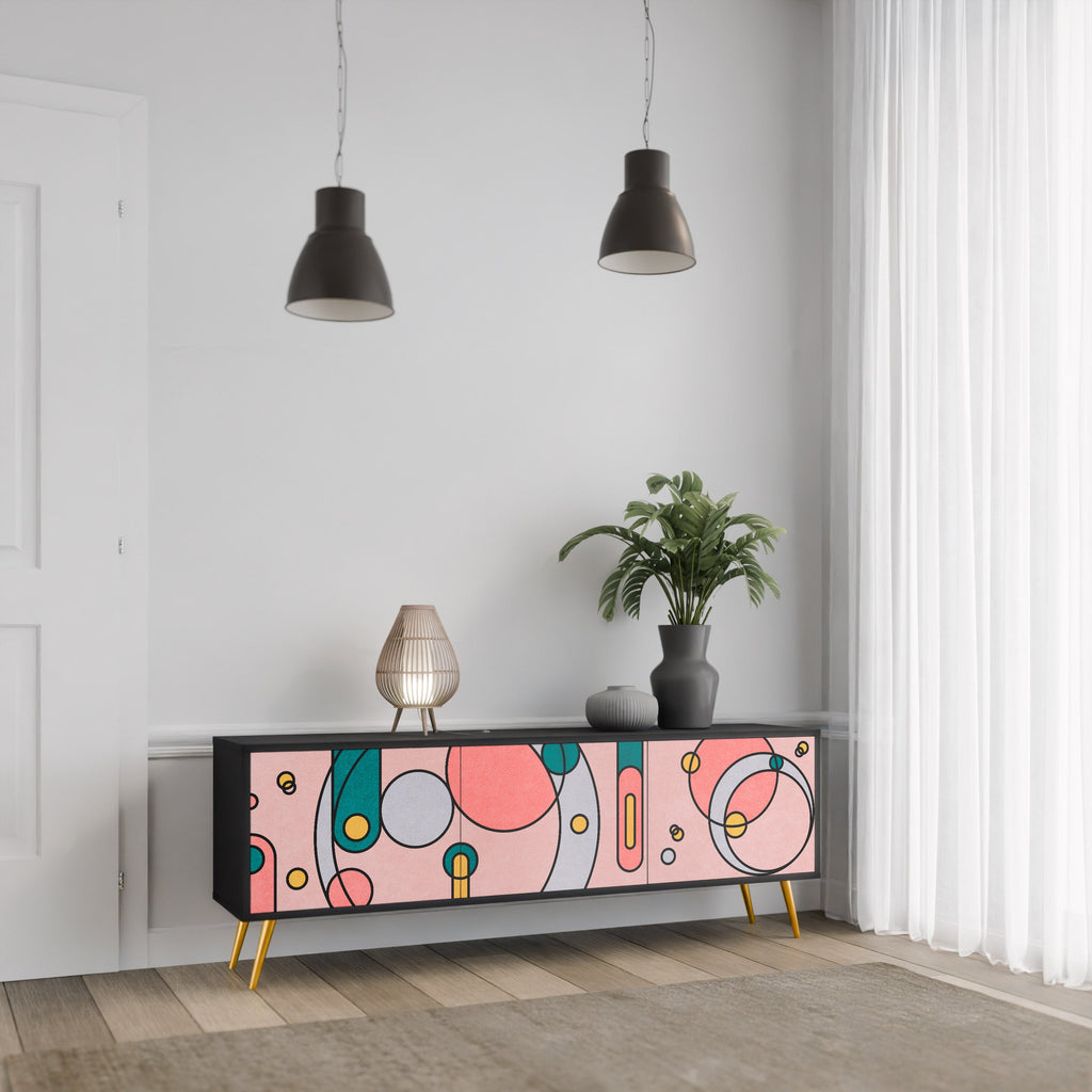 GOSSAMER ECHOES TV-Lowboard mit 3 Türen in Schwarz