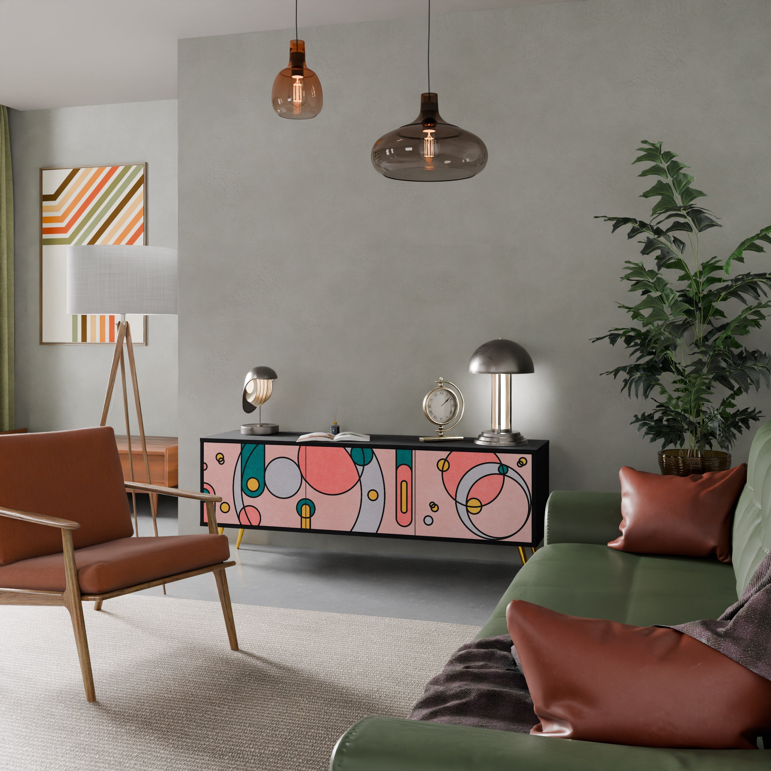 GOSSAMER ECHOES TV-Lowboard mit 3 Türen in Schwarz