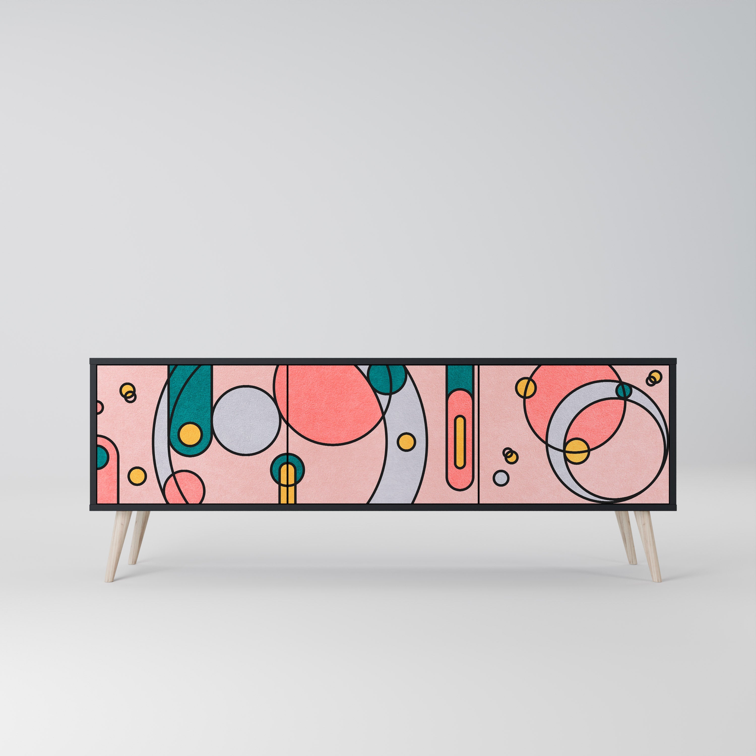 GOSSAMER ECHOES TV-Lowboard mit 3 Türen in Schwarz