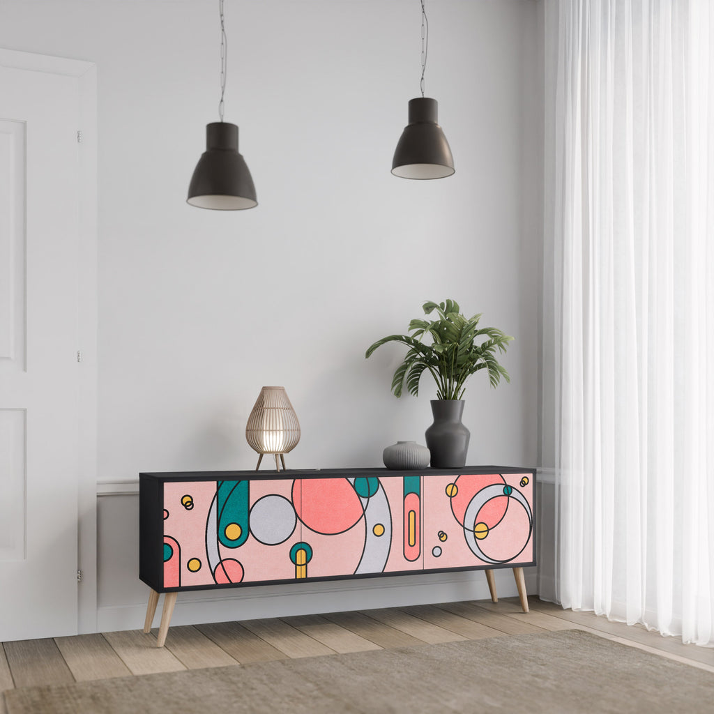 GOSSAMER ECHOES TV-Lowboard mit 3 Türen in Schwarz