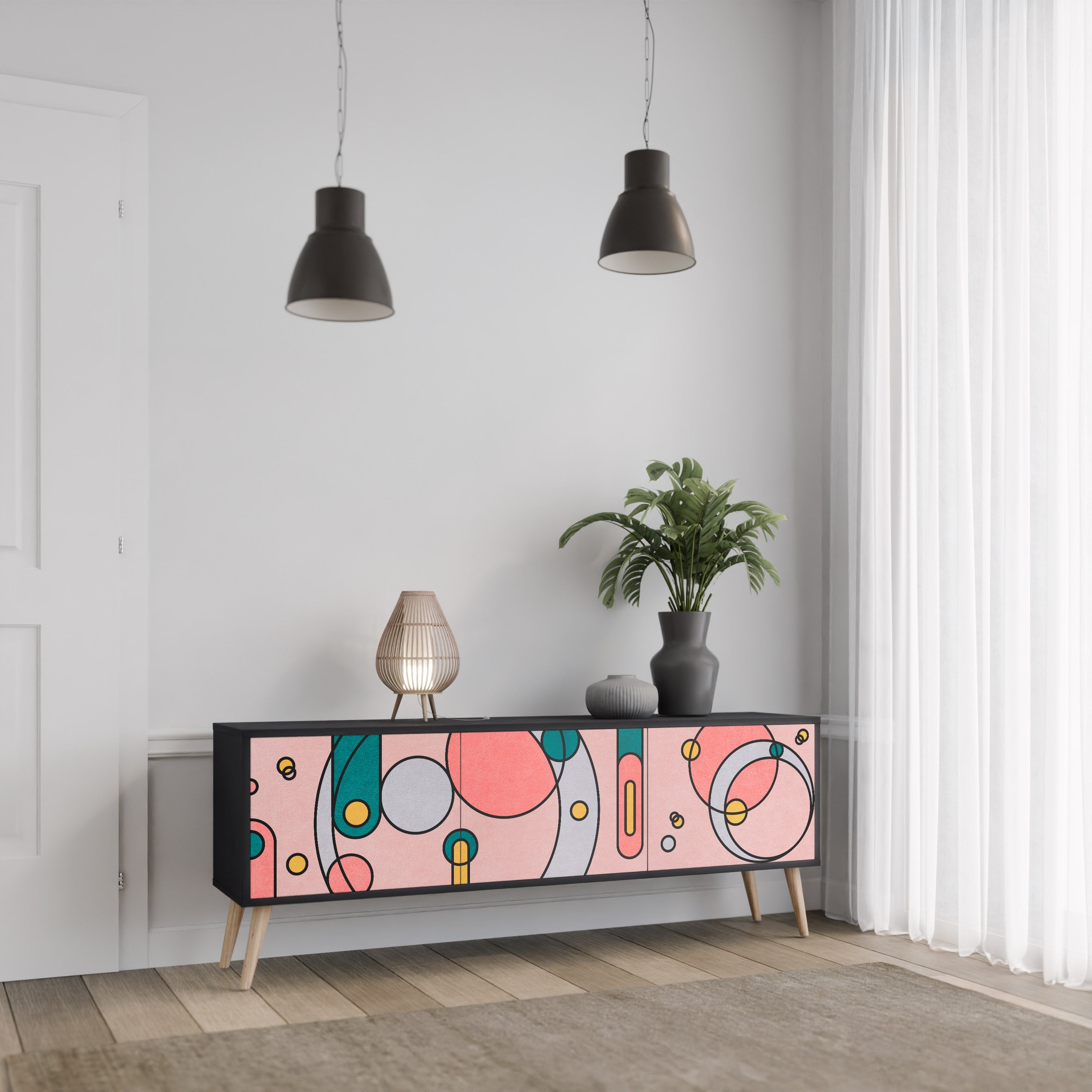 GOSSAMER ECHOES TV-Lowboard mit 3 Türen in Schwarz