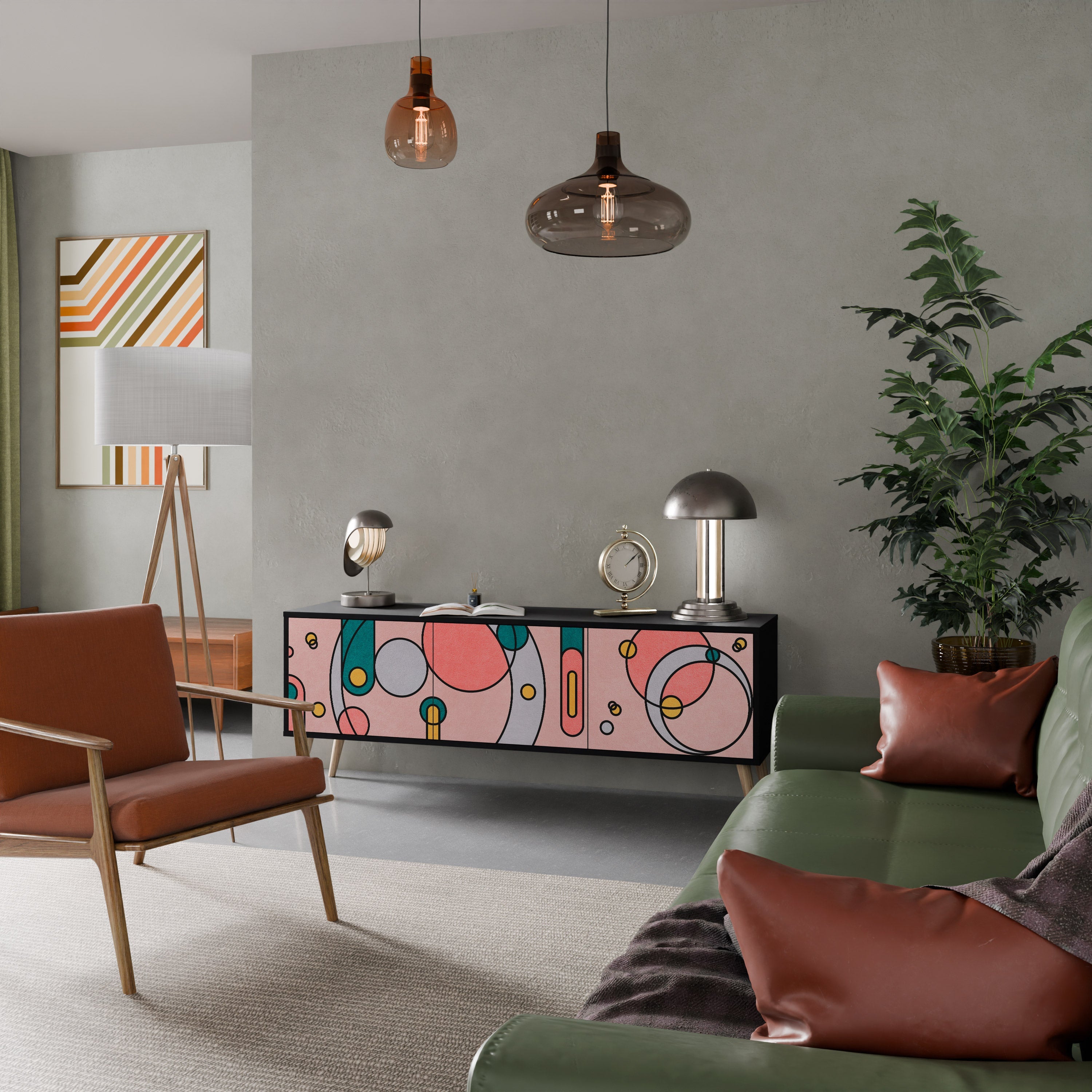 GOSSAMER ECHOES TV-Lowboard mit 3 Türen in Schwarz