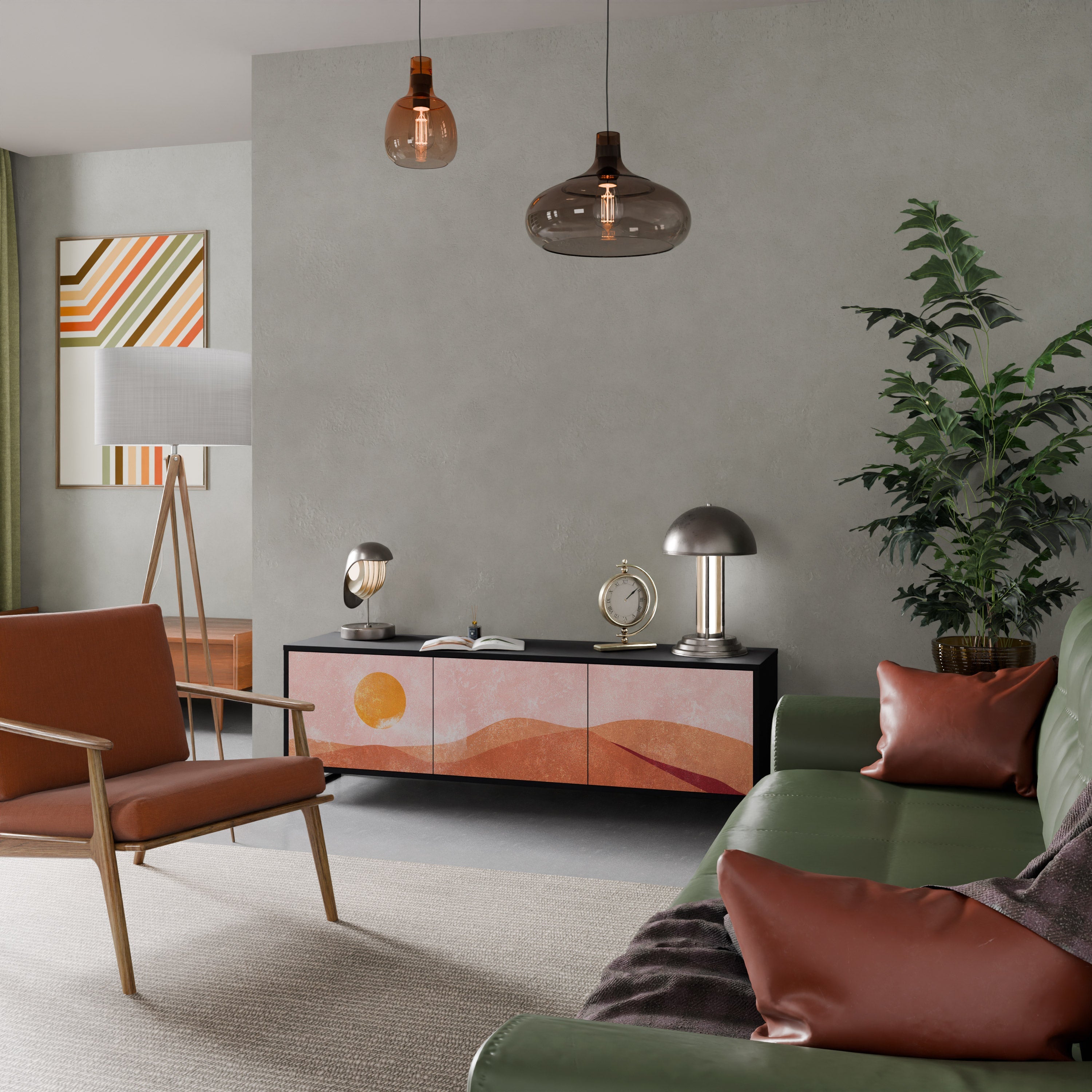 LUMINOUS SUNLIGHT TV-Lowboard mit 3 Türen in Schwarz