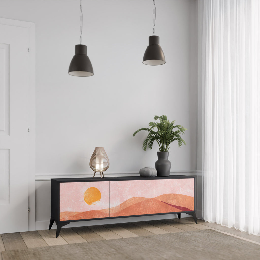 LUMINOUS SUNLIGHT TV-Lowboard mit 3 Türen in Schwarz