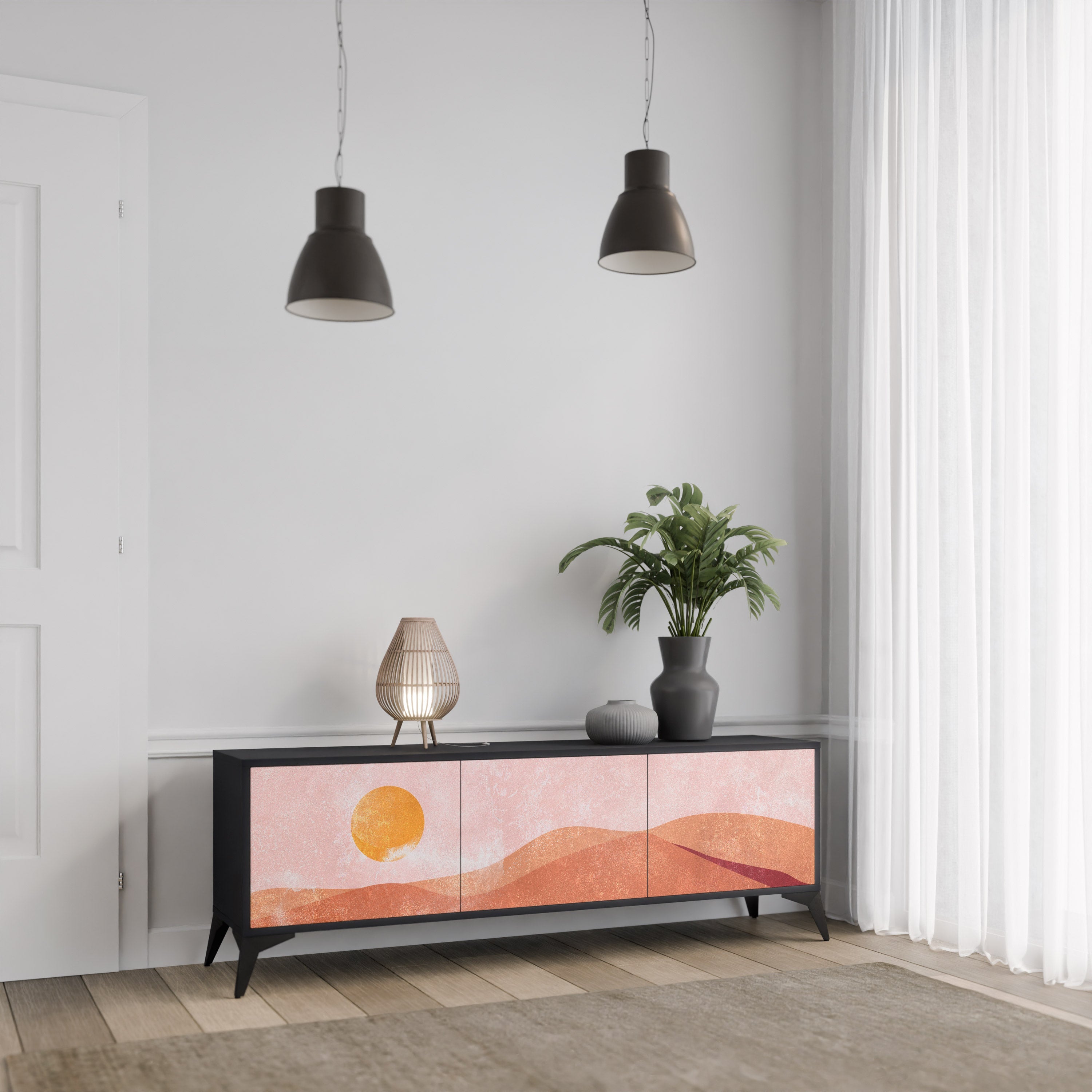 LUMINOUS SUNLIGHT TV-Lowboard mit 3 Türen in Schwarz