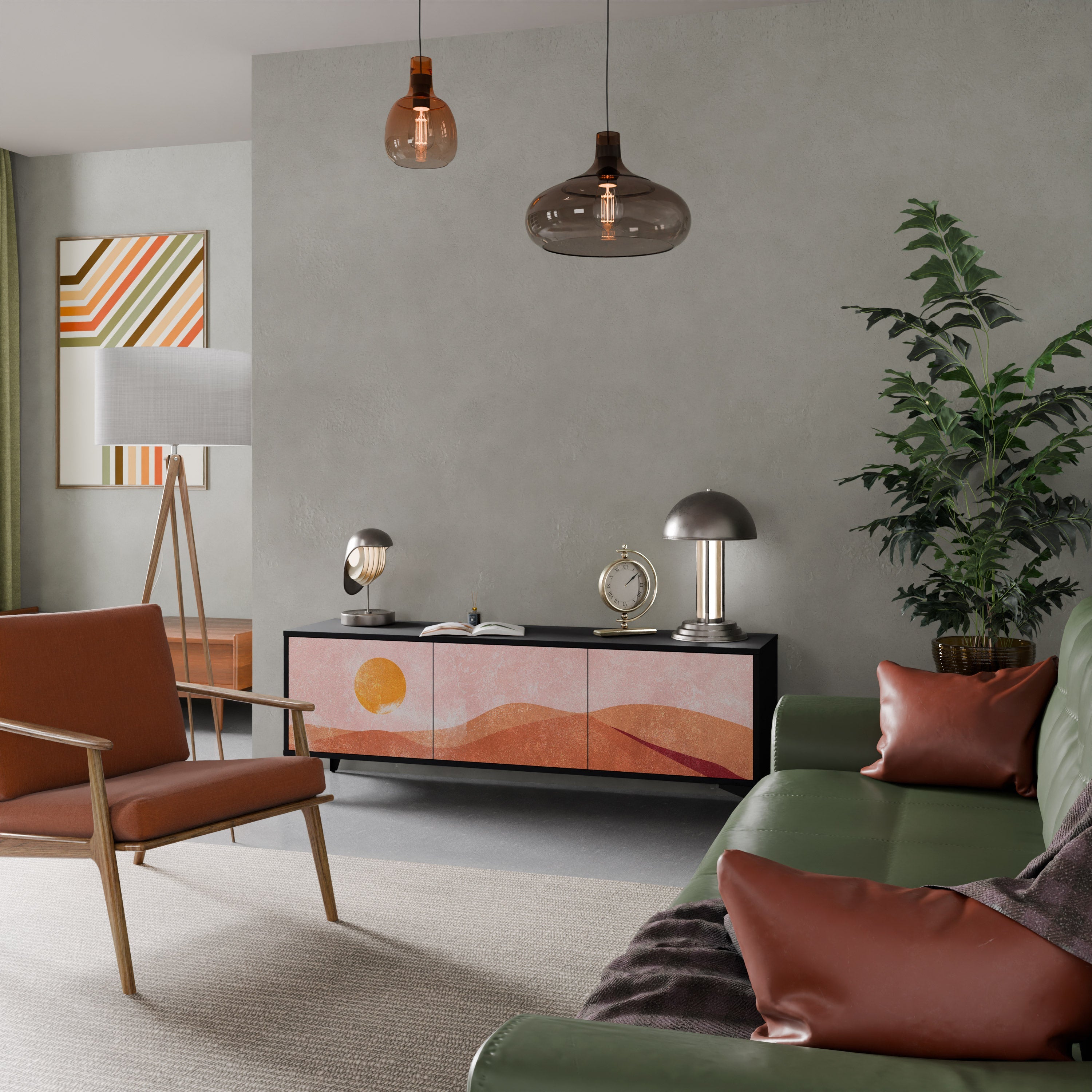 LUMINOUS SUNLIGHT TV-Lowboard mit 3 Türen in Schwarz