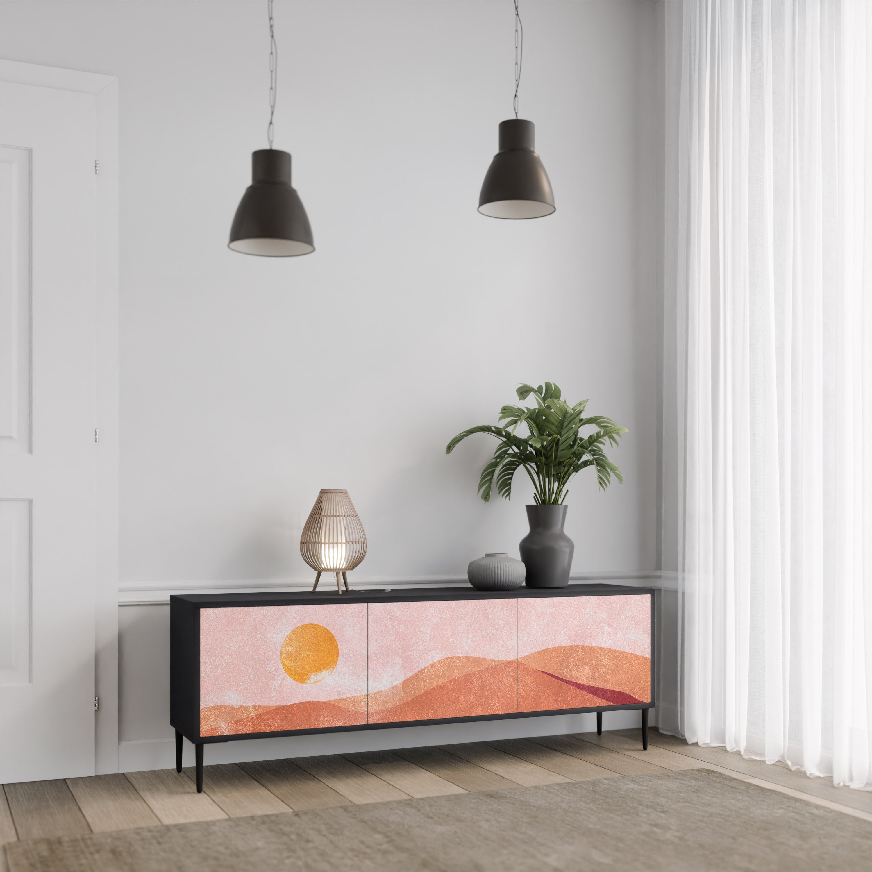 LUMINOUS SUNLIGHT TV-Lowboard mit 3 Türen in Schwarz