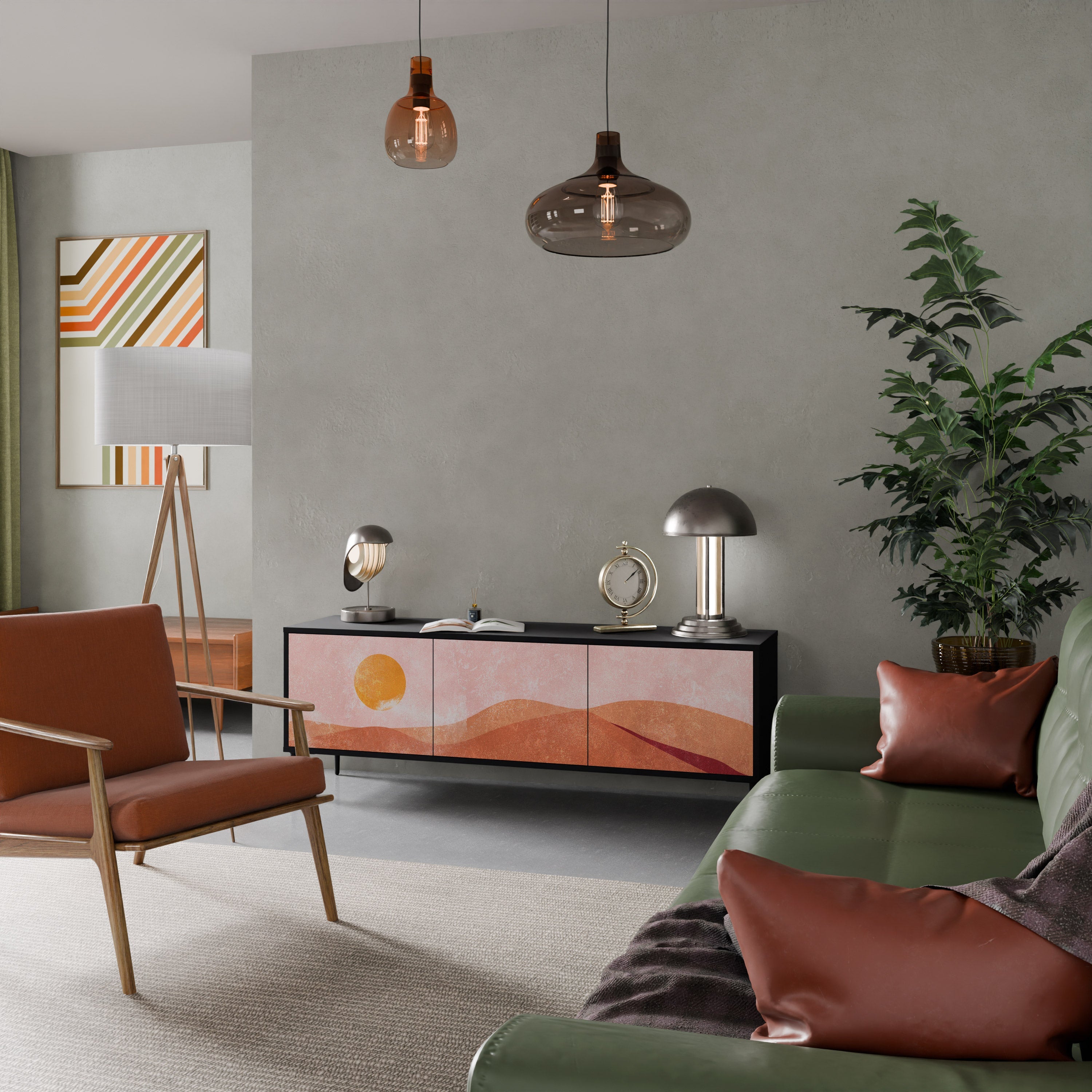 LUMINOUS SUNLIGHT TV-Lowboard mit 3 Türen in Schwarz