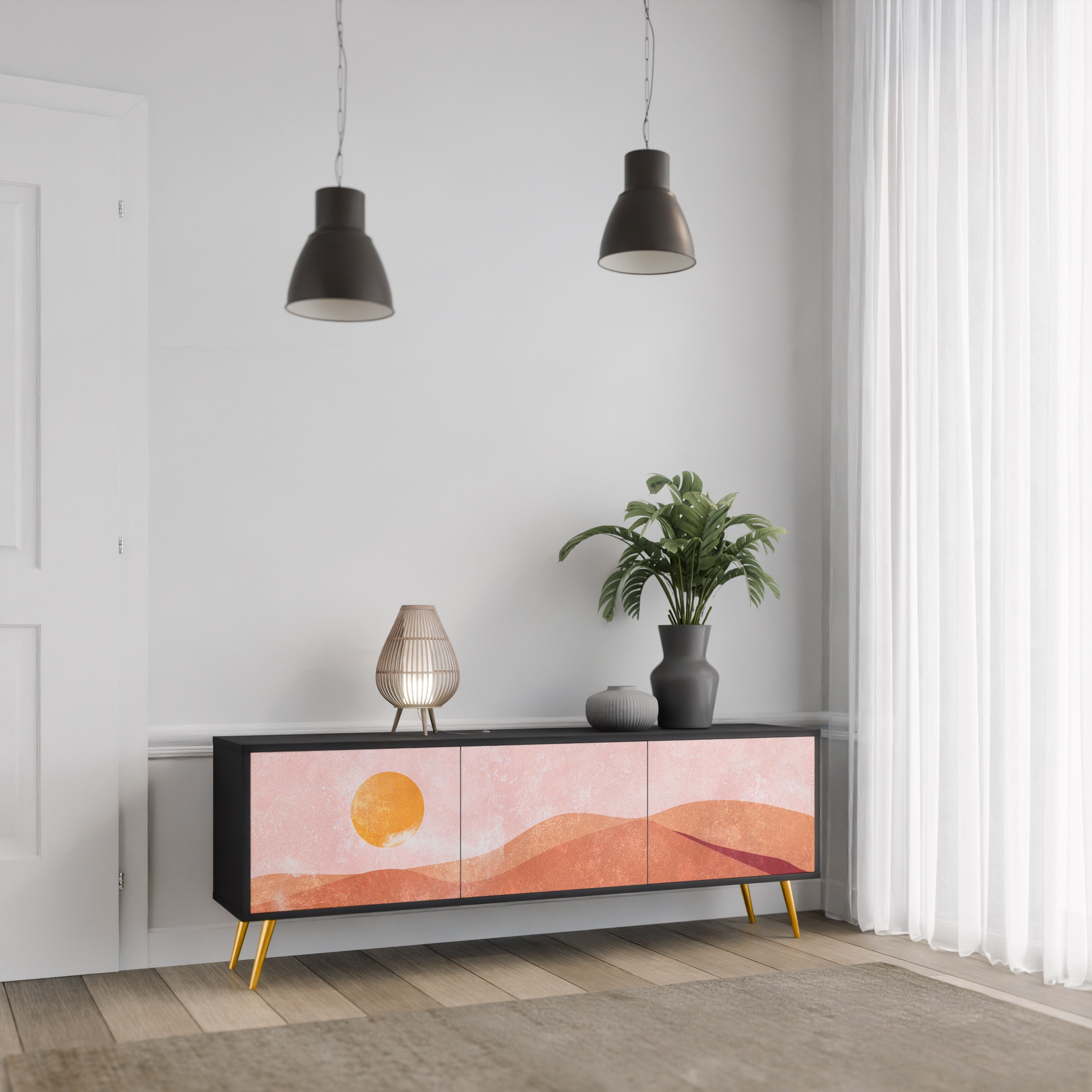 LUMINOUS SUNLIGHT TV-Lowboard mit 3 Türen in Schwarz