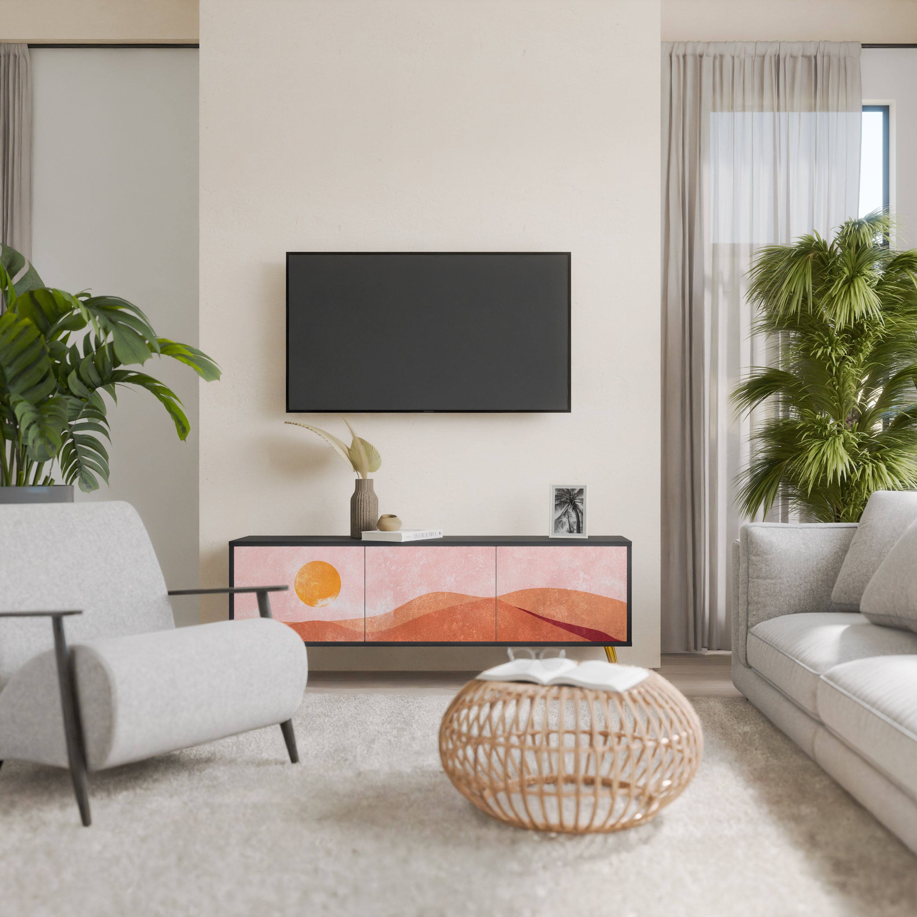 LUMINOUS SUNLIGHT TV-Lowboard mit 3 Türen in Schwarz