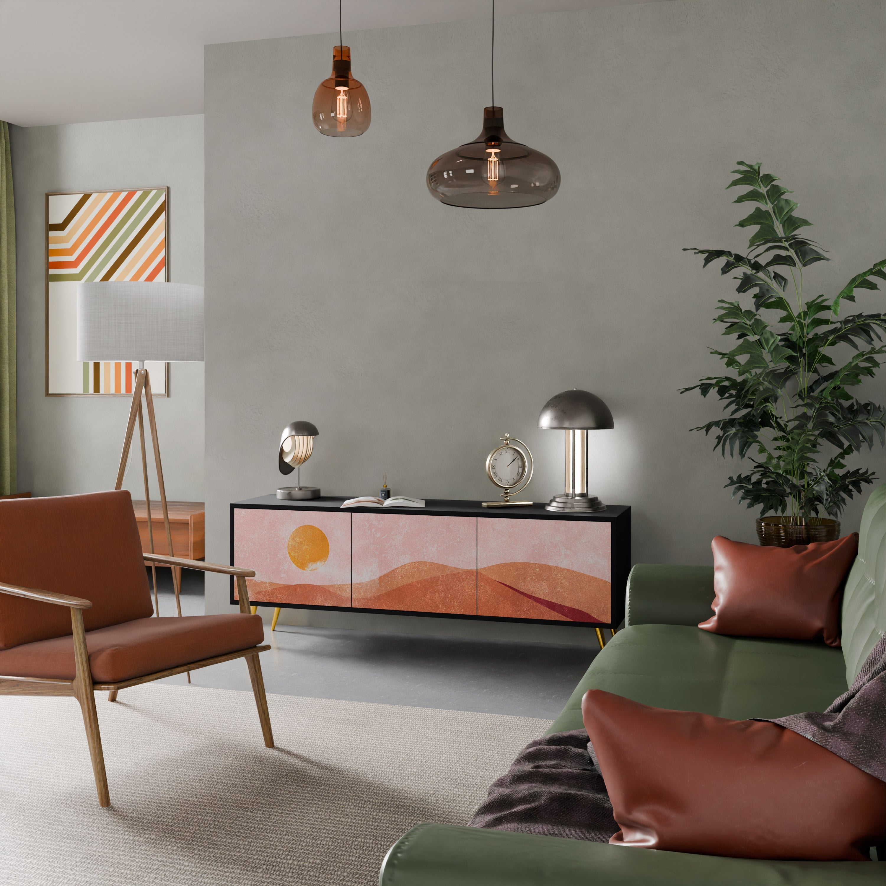 LUMINOUS SUNLIGHT TV-Lowboard mit 3 Türen in Schwarz