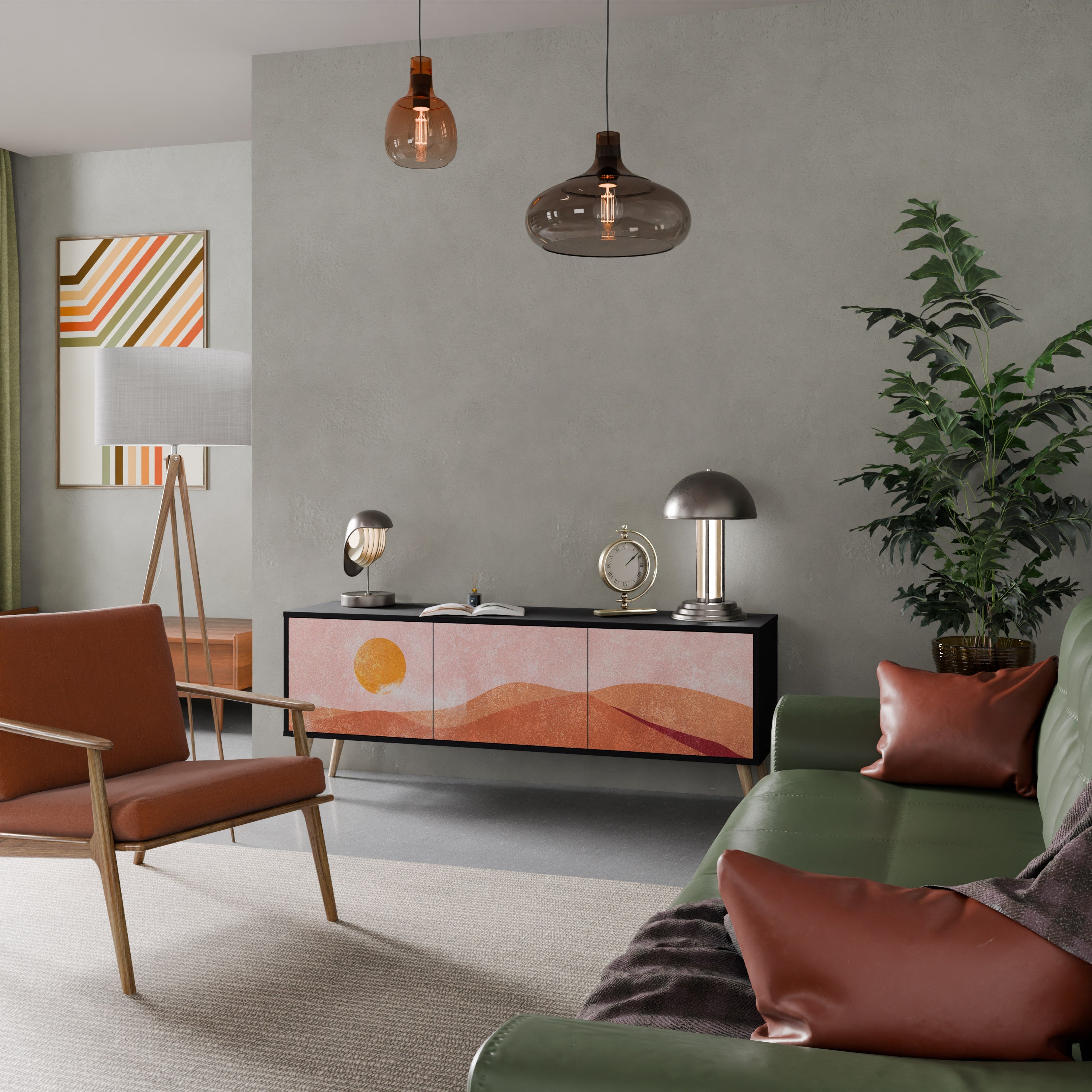 LUMINOUS SUNLIGHT TV-Lowboard mit 3 Türen in Schwarz