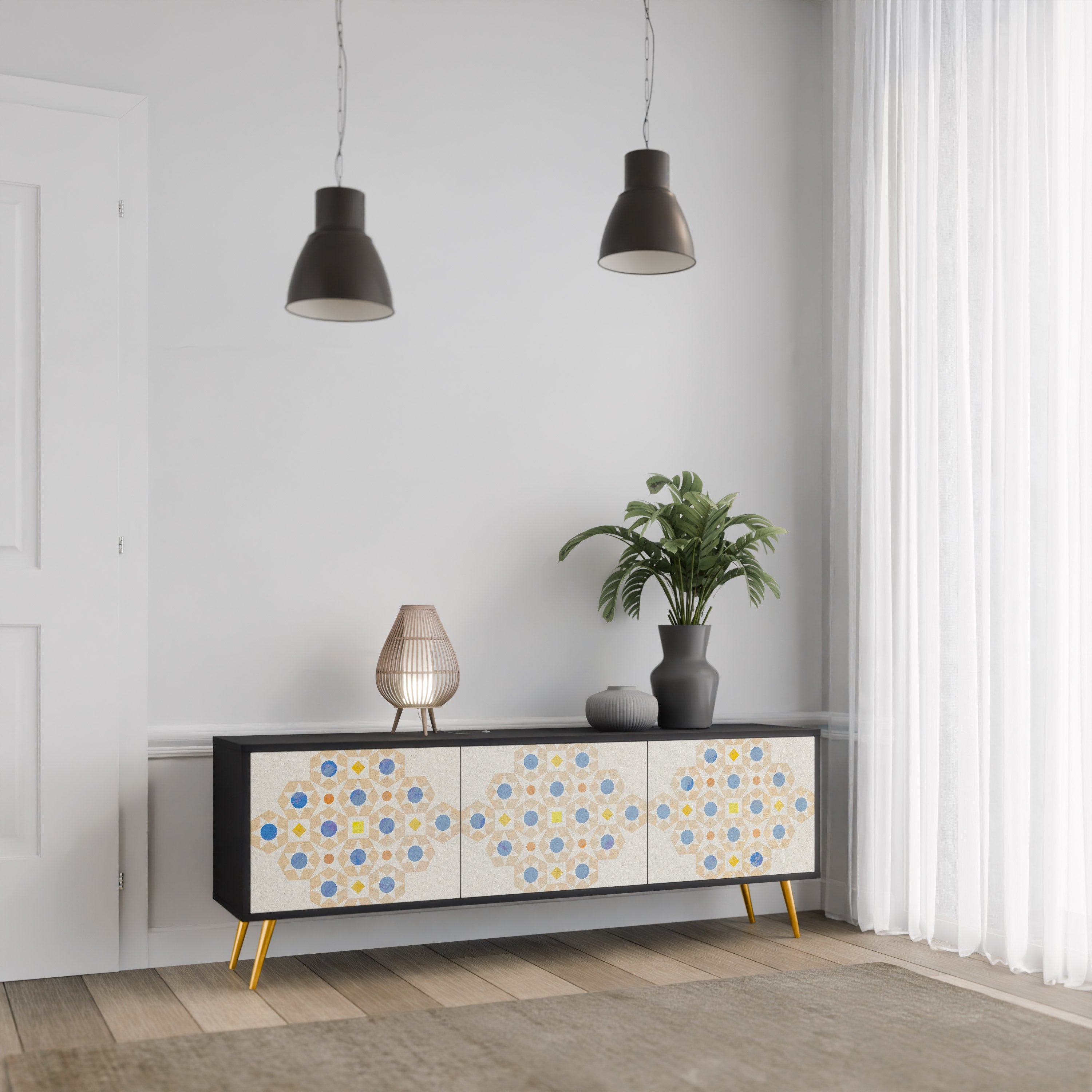 PATTERNED PRISM TV-Lowboard mit 3 Türen in Schwarz