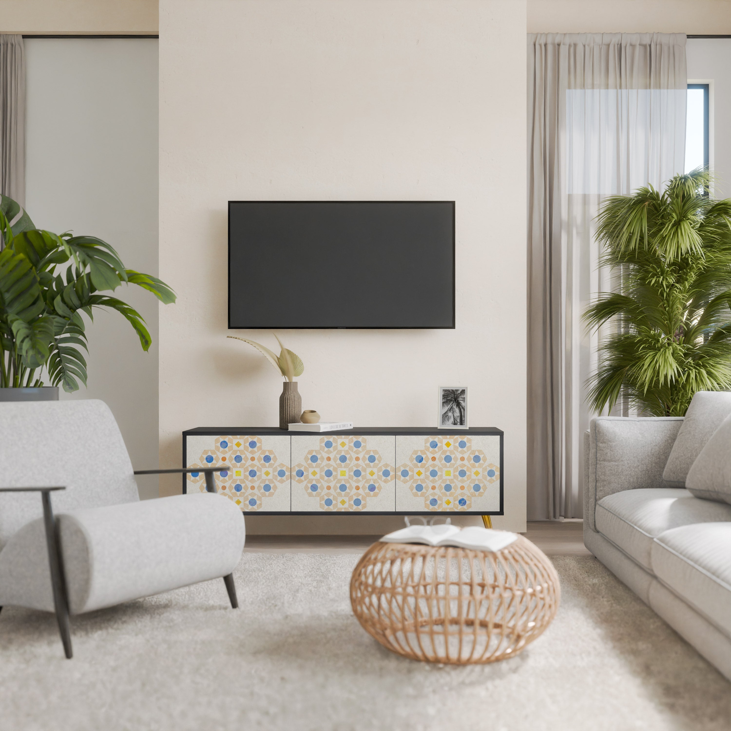 PATTERNED PRISM TV-Lowboard mit 3 Türen in Schwarz