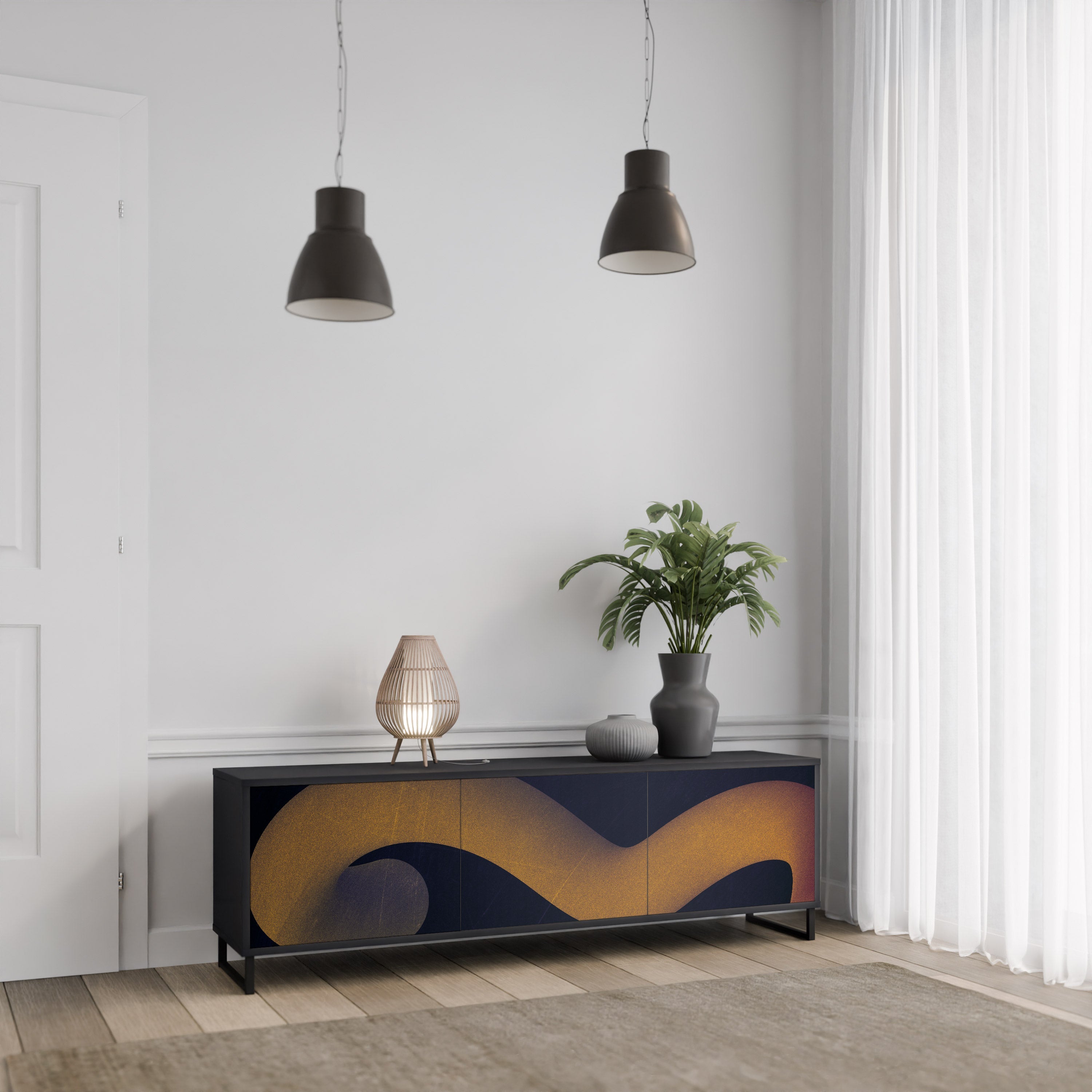 HOLLOW TIME TV-Lowboard mit 3 Türen in Schwarz