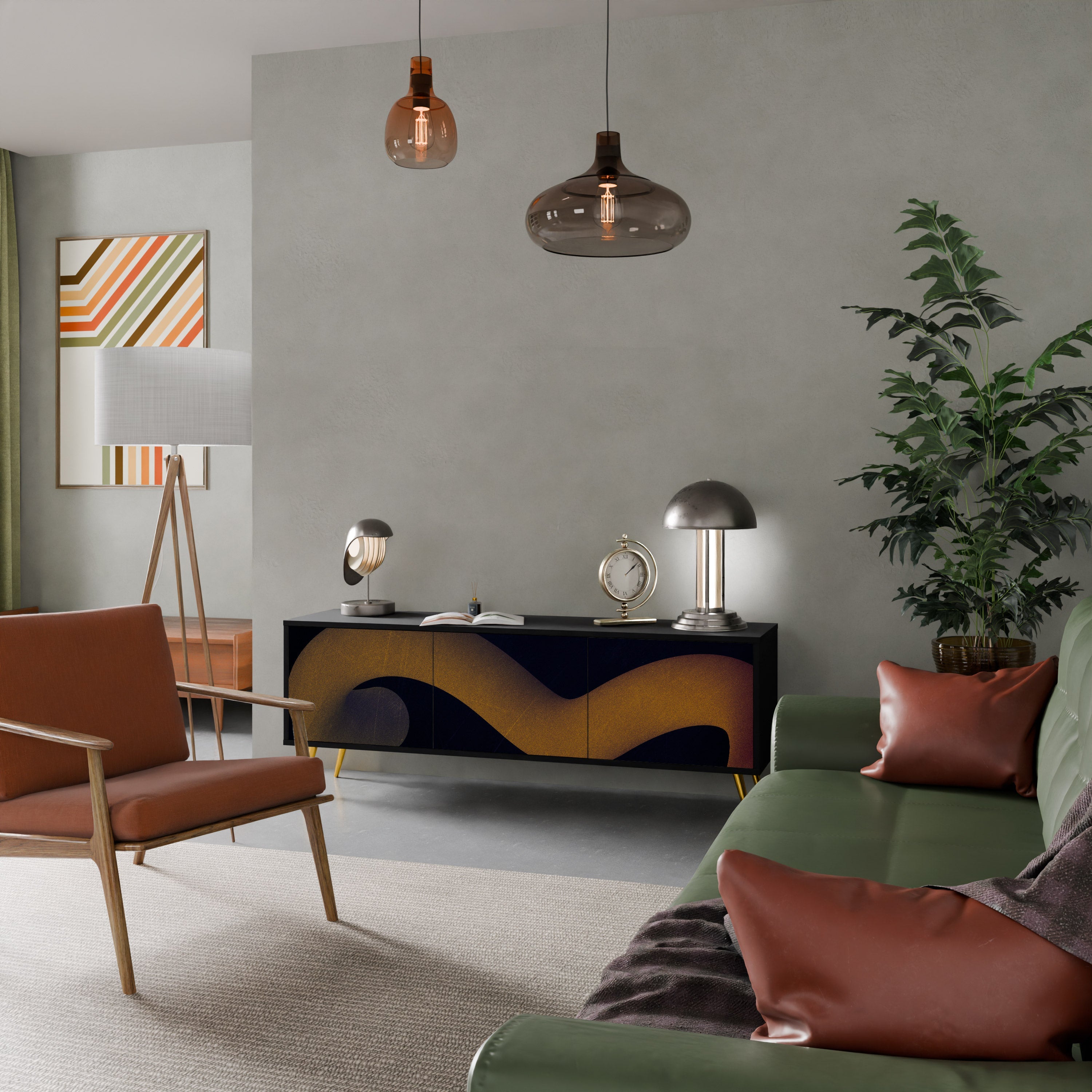 HOLLOW TIME TV-Lowboard mit 3 Türen in Schwarz