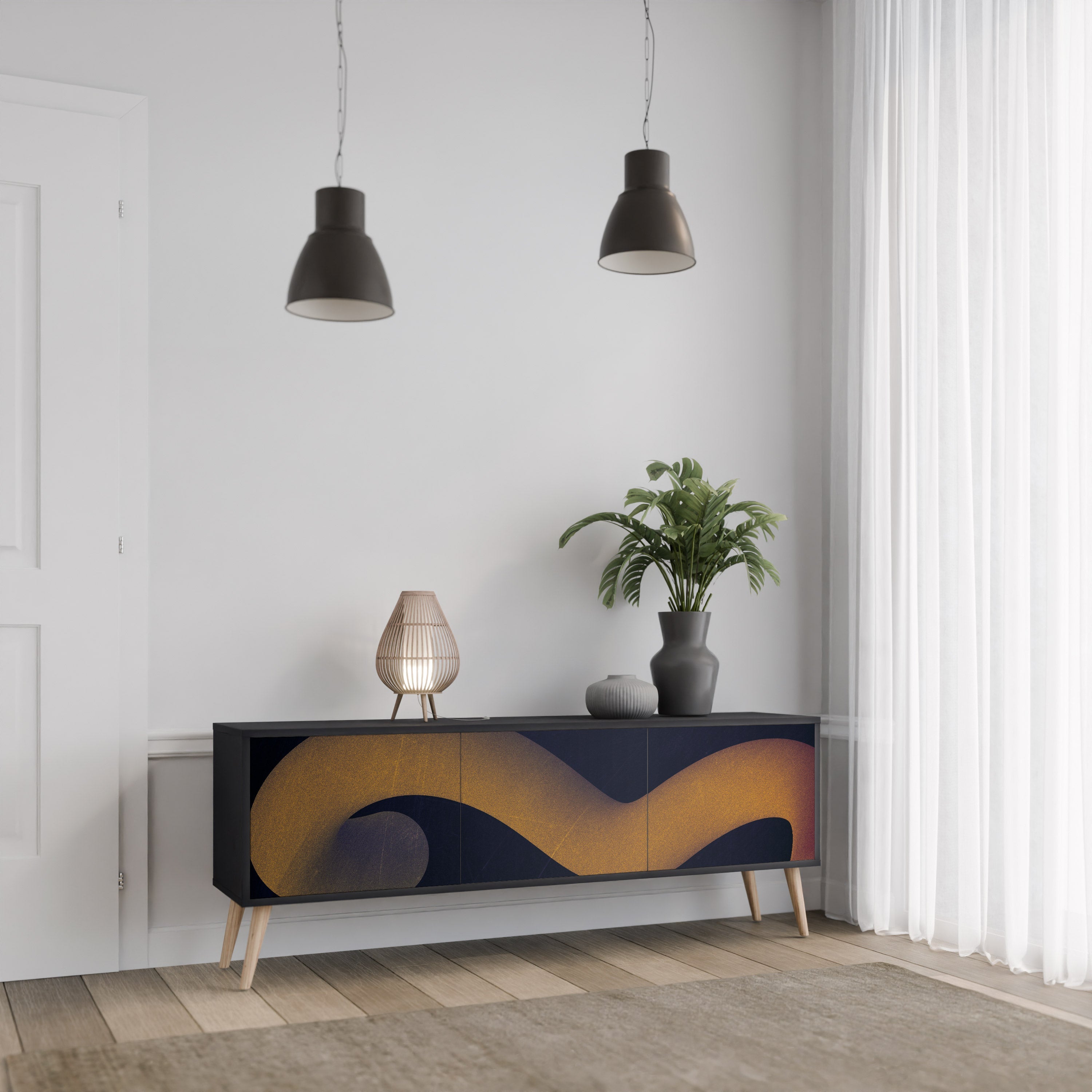 HOLLOW TIME TV-Lowboard mit 3 Türen in Schwarz