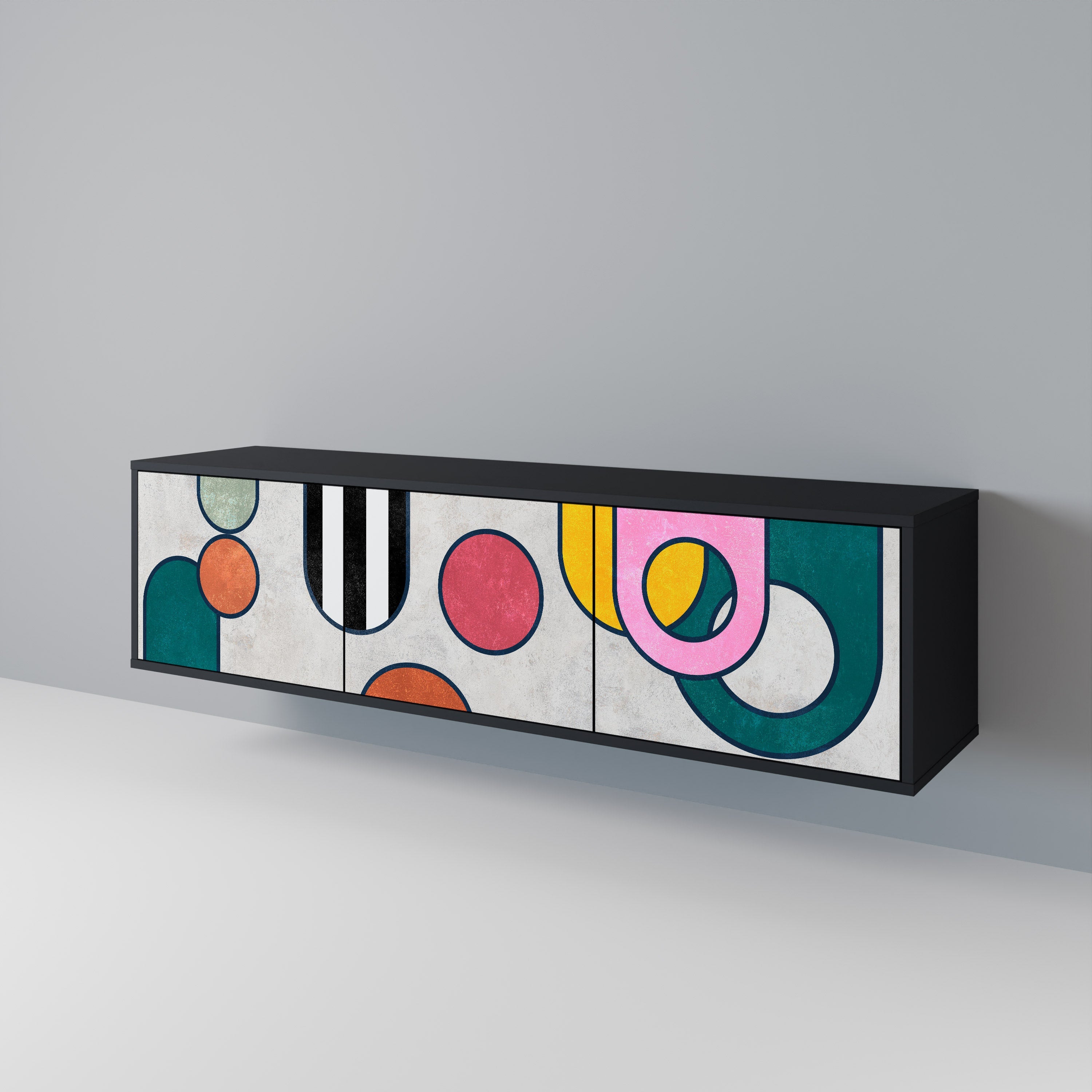 COOL STORY 3-Door TV Stand in Black Finish