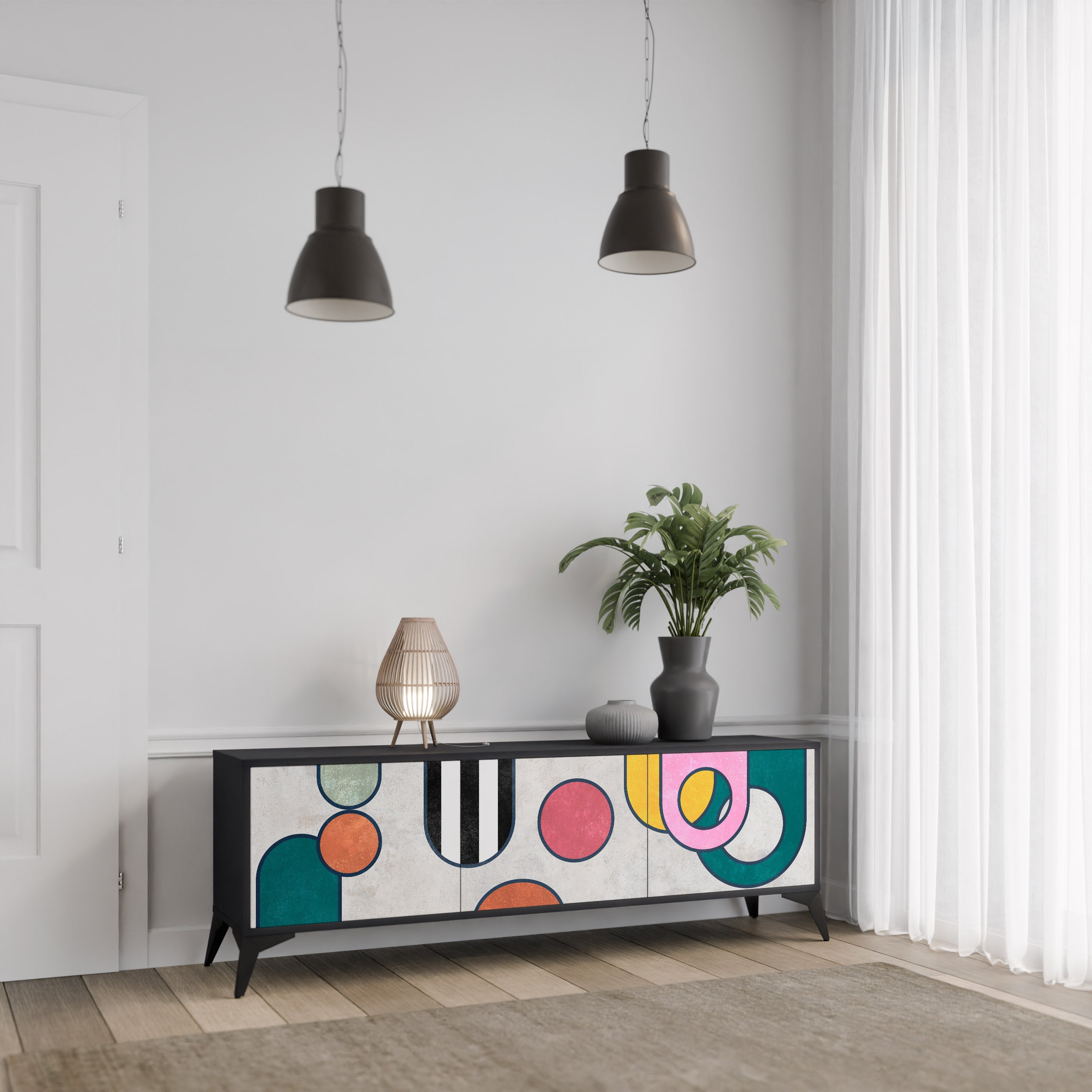 COOL STORY 3-Door TV Stand in Black Finish